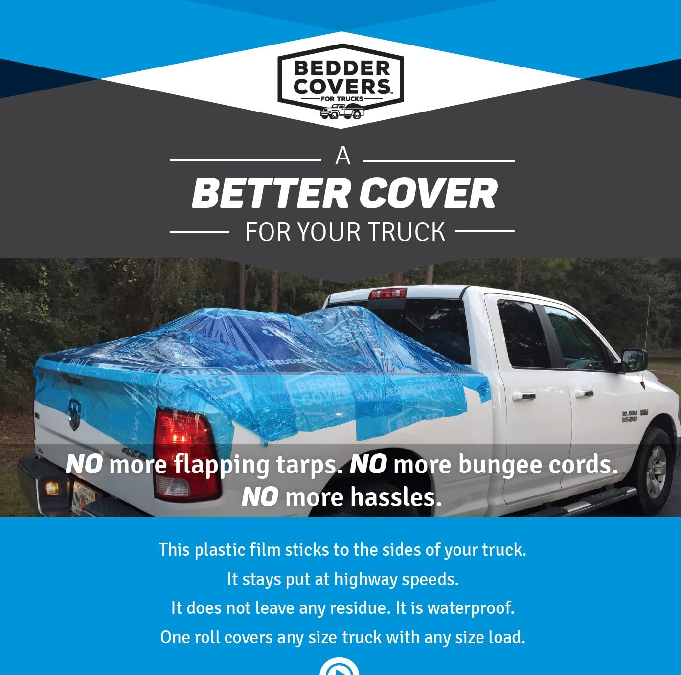 Bedder Covers Pickup Truck Bed Cover, self-Adhesive Waterproof wrap 3 ft x 40 ft, fits Any Truck with Any Load, Temporarily Cove