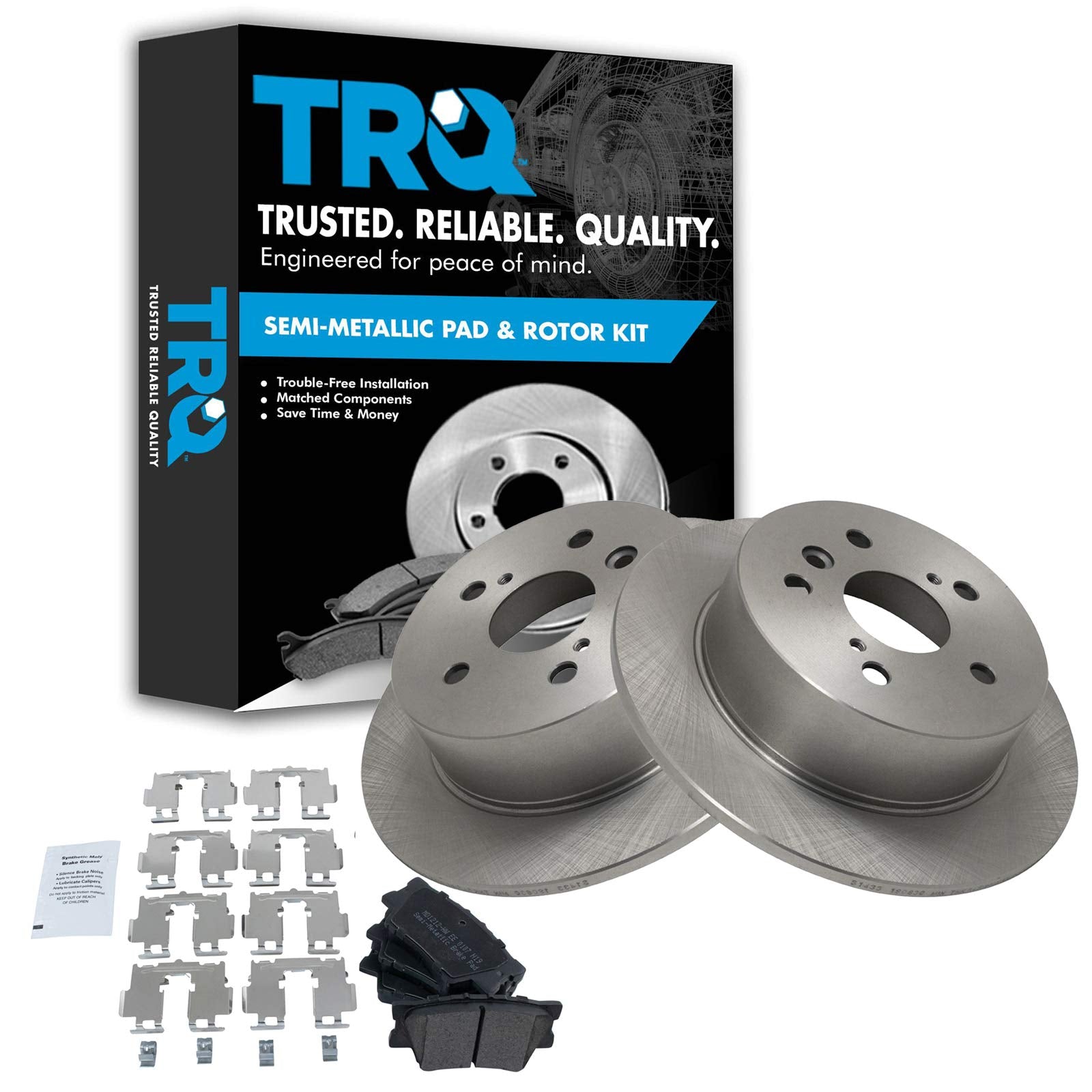 Trq Rear Brake Pad & Rotor Kit Brake Pads Brake Rotor Semi-Metallic Compatible With 2007-2012 Lexus Es350 2008-2012 Toyota Avalo