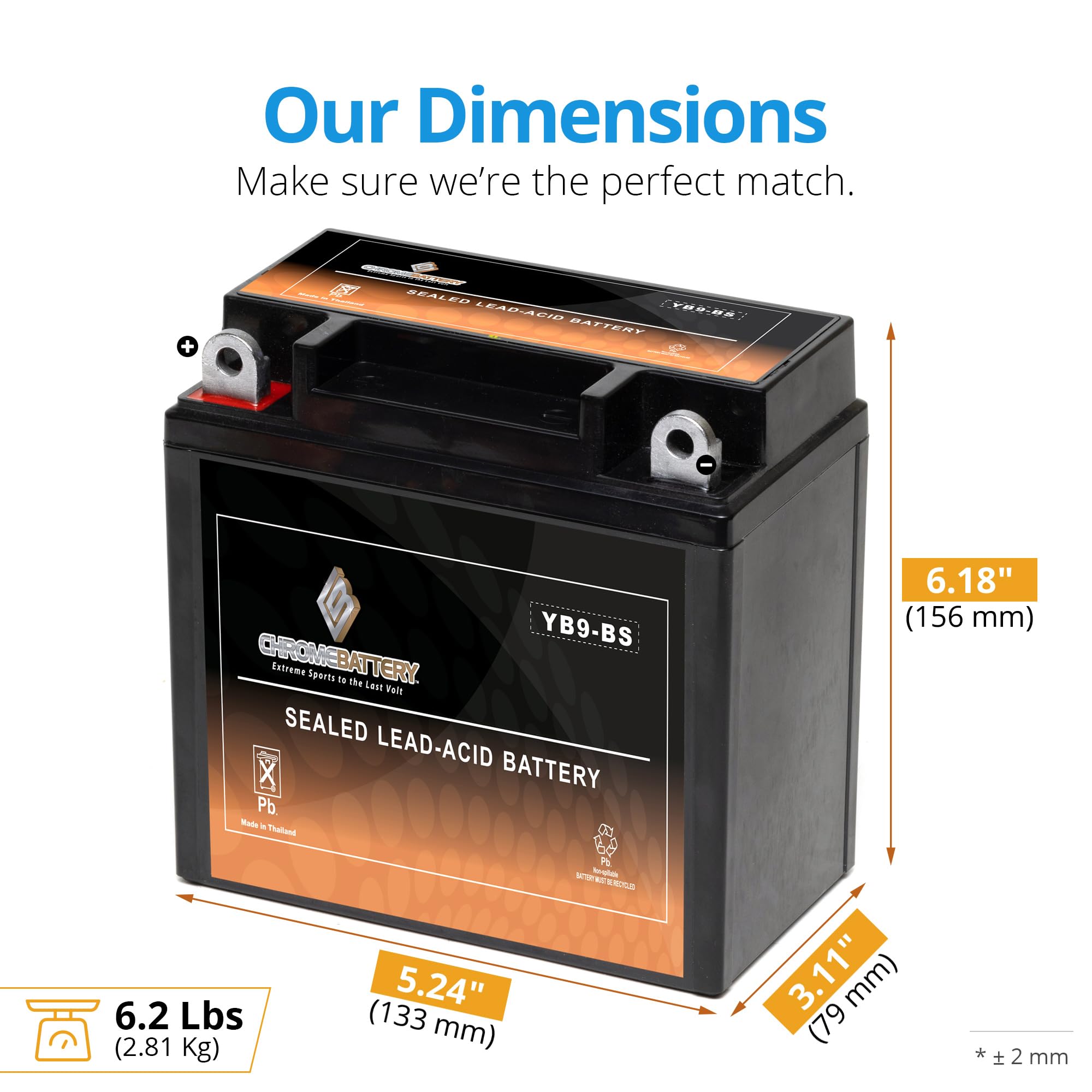 Cb Chromebattery Yb9-Bs Maintenance-Free 12V 9Ah Battery Replacement For Atv, Motorcycle, Jet Skis, Scooter, Utv, And More - Nut