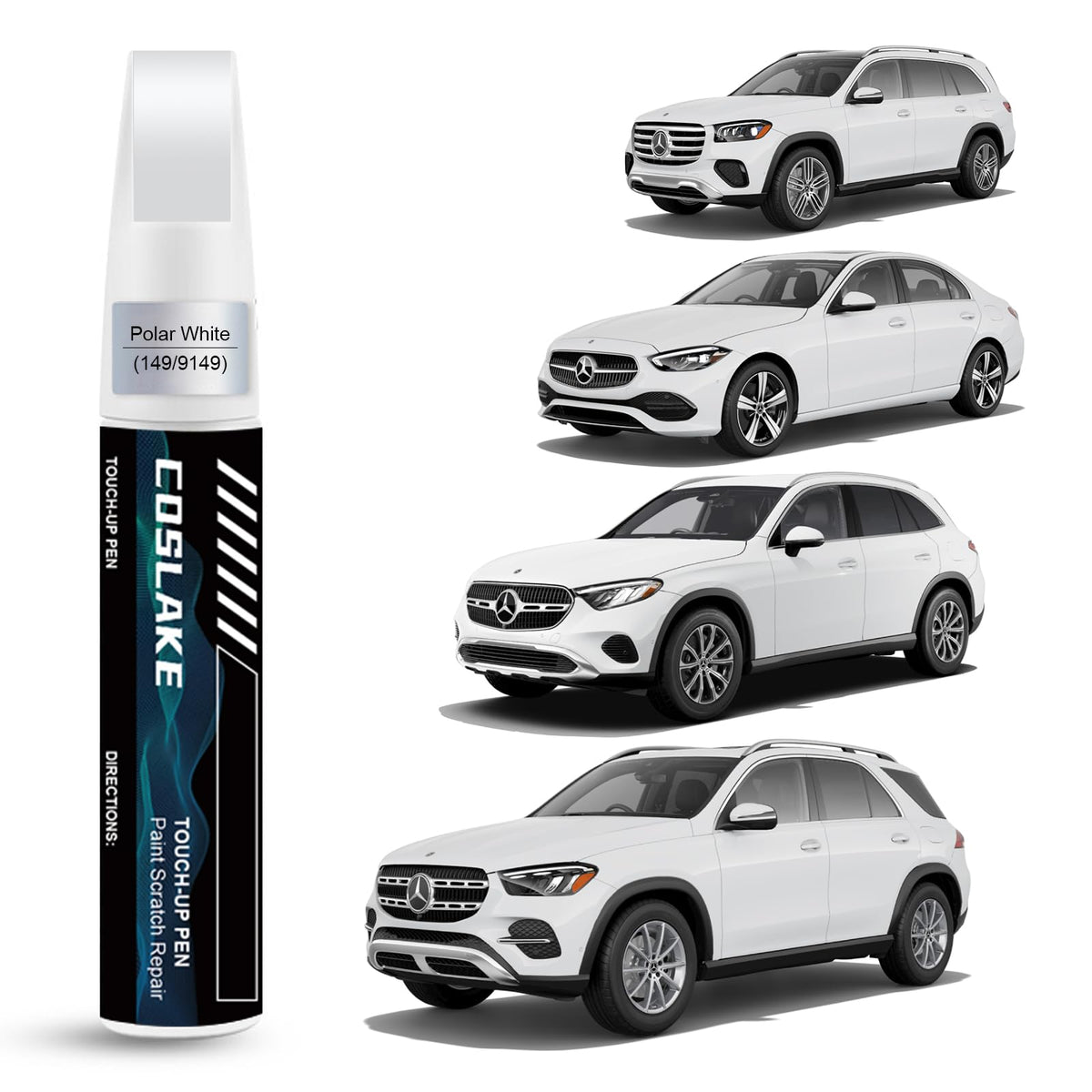 COSLAKE Car Touch Up Paint(Polar White(149/9149)) for Mercedes-Benz, Car Paint Scratch Repair Kit, Quick & Easy Solution to Repa