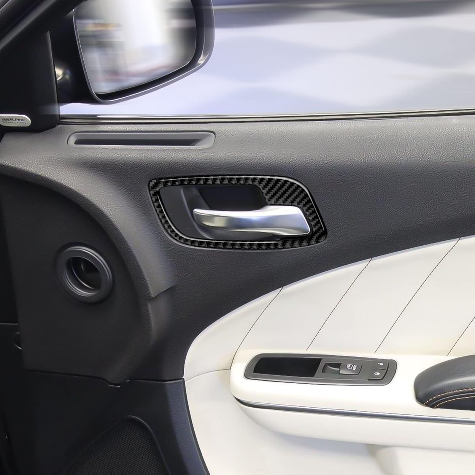 Brmyl Inner Door Handle Bowl Cover Decals For 2011-2023 Dodge Charger/Chrysler 300 Accessories Carbon Fiber Interior Stickers (W