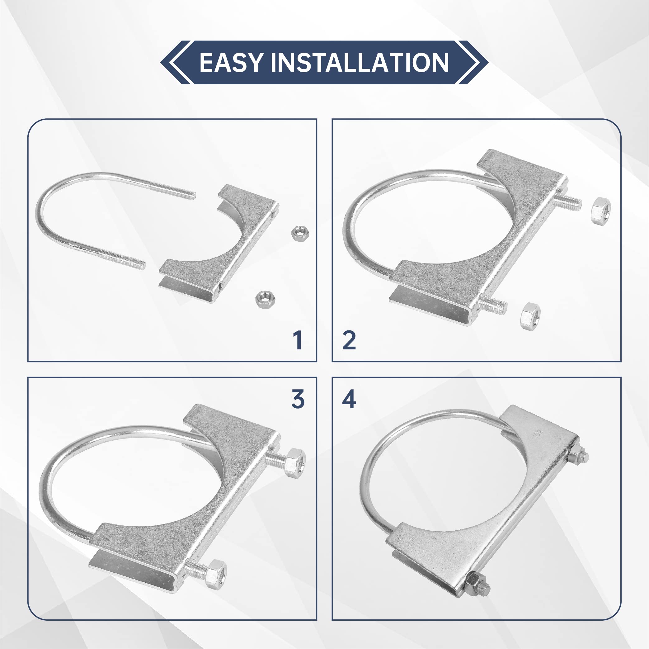 Batoneco 4'' U Bolt Clamp, Muffler Exhaust Clamps,4 Inch Saddle Style Heavy Duty Mild Steel(4-Pack)