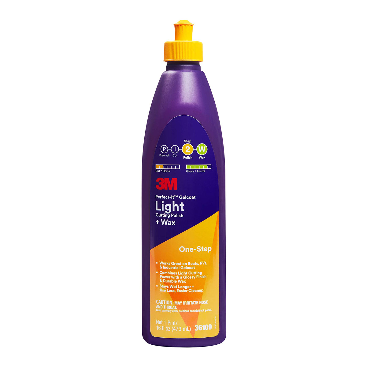 3M Perfect-It Gelcoat Light Cutting Polish + Wax, 36109, 1 Pint, One-Step Process, Removes Scratches and Swirls, Light Oxidation