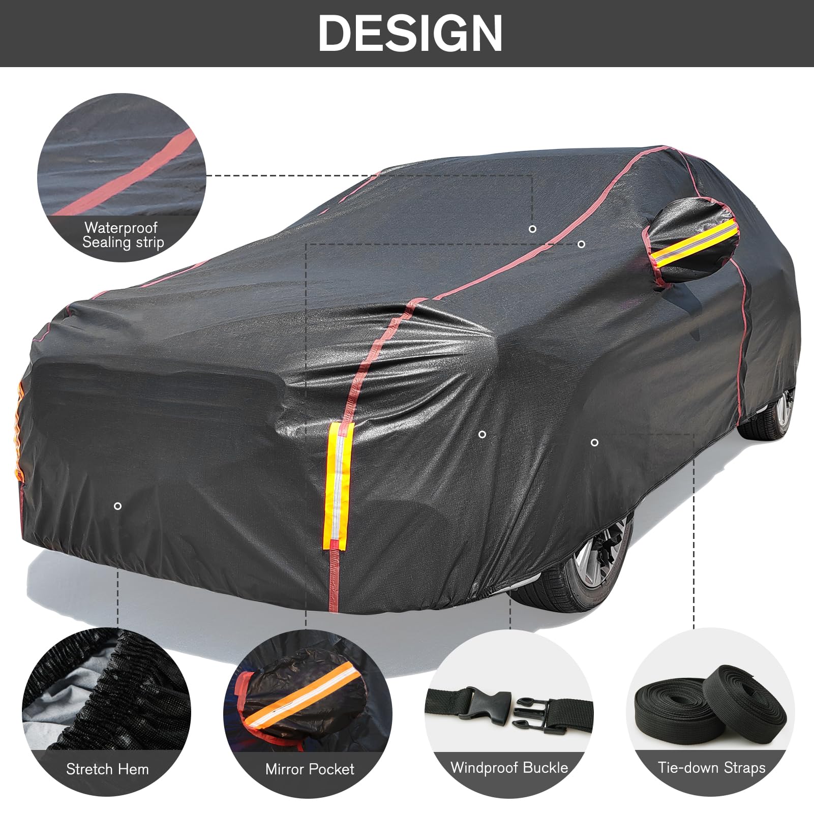 Car Cover Waterproof All Weather, 6 Layers Xxl Full Exterior Covers With Zipper Cotton, Mirror Pocket. Outdoor Car Cover Uv Snow