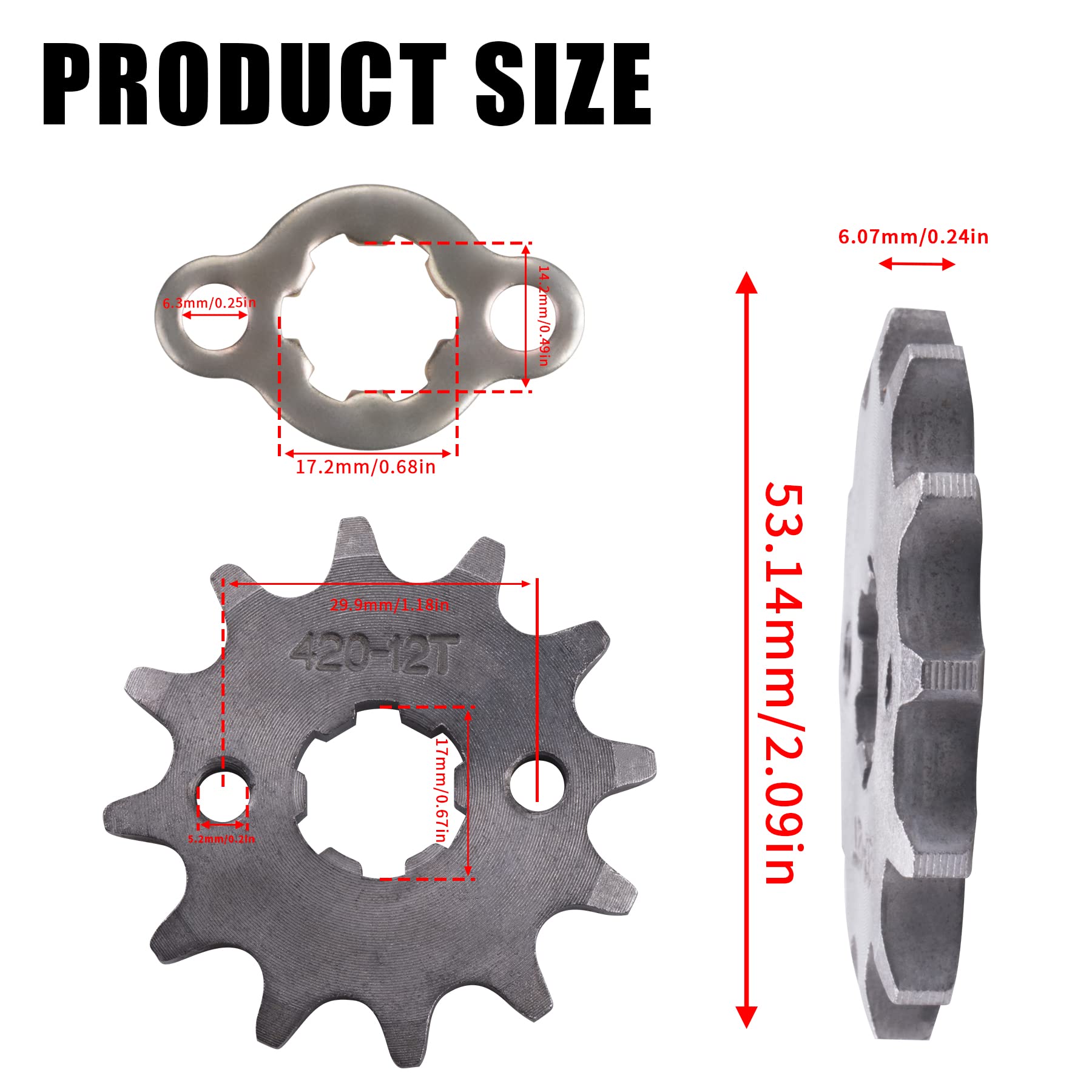 MRELC 420 12T 17mm Motorcycle Front Engine Sprocket Compatible with 125 140 150 160cc Honda TaoTao Loncin Roketa Coolster Sunl L