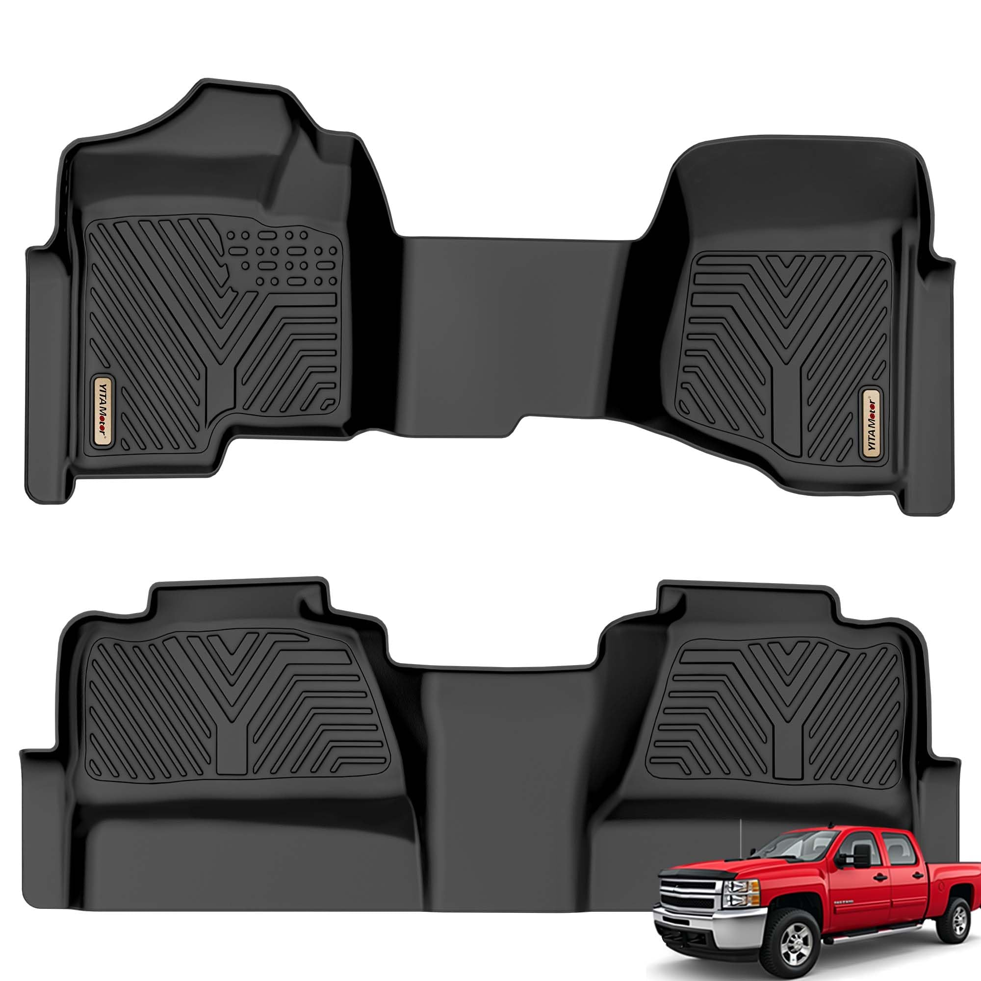 Yitamotor Floor Mats Compatible With 2007-2013 Silverado 1500/ Sierra 1500, 2007-2014 Silverado/Sierra 2500/3500 Hd, 1St & 2Nd R