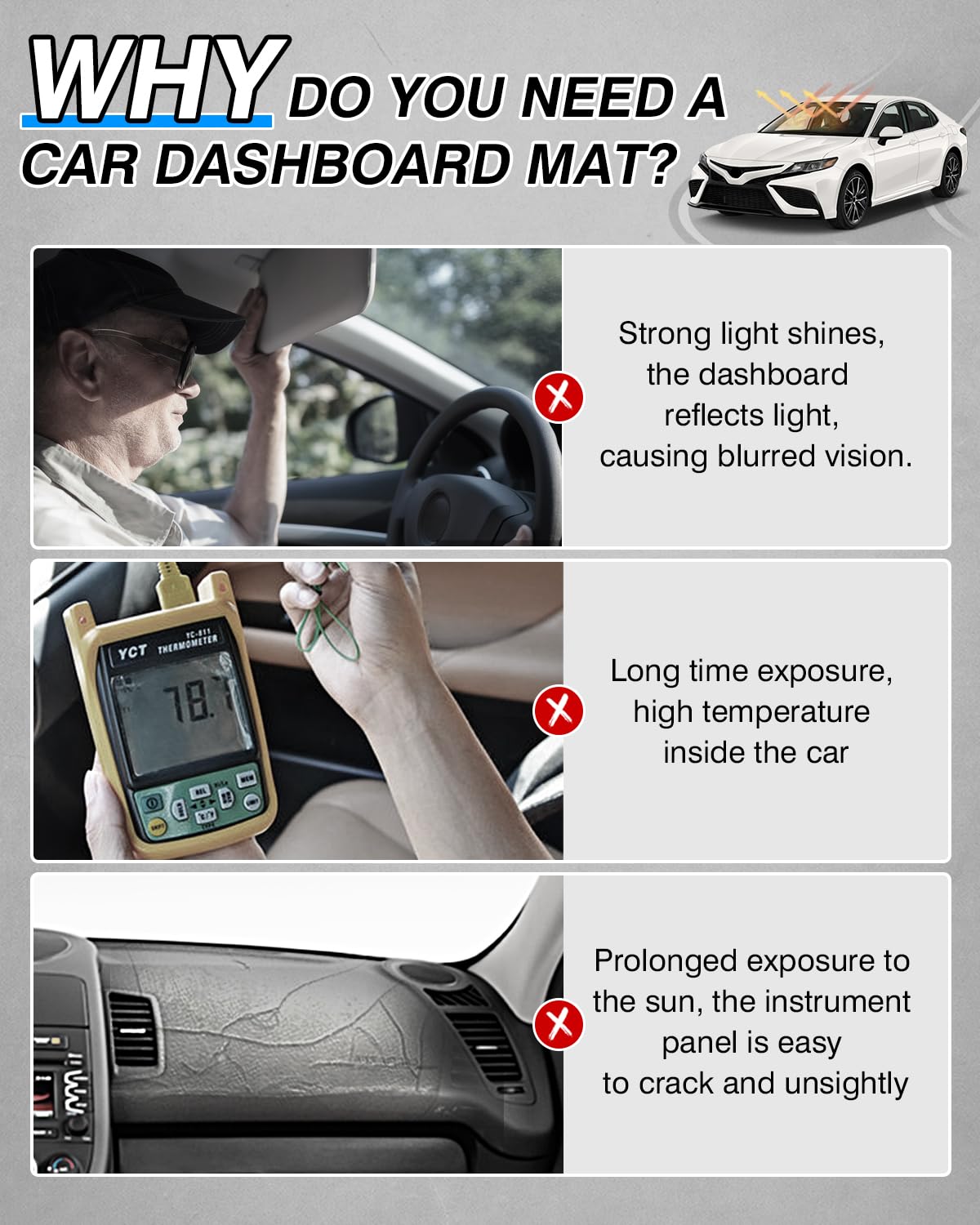 Cartist Dash Cover Custom Fit For Toyota Camry 2018-2023 2024 Accessories Dashboard Cover Mat Non-Slip Pad Carpet Anti-Glare