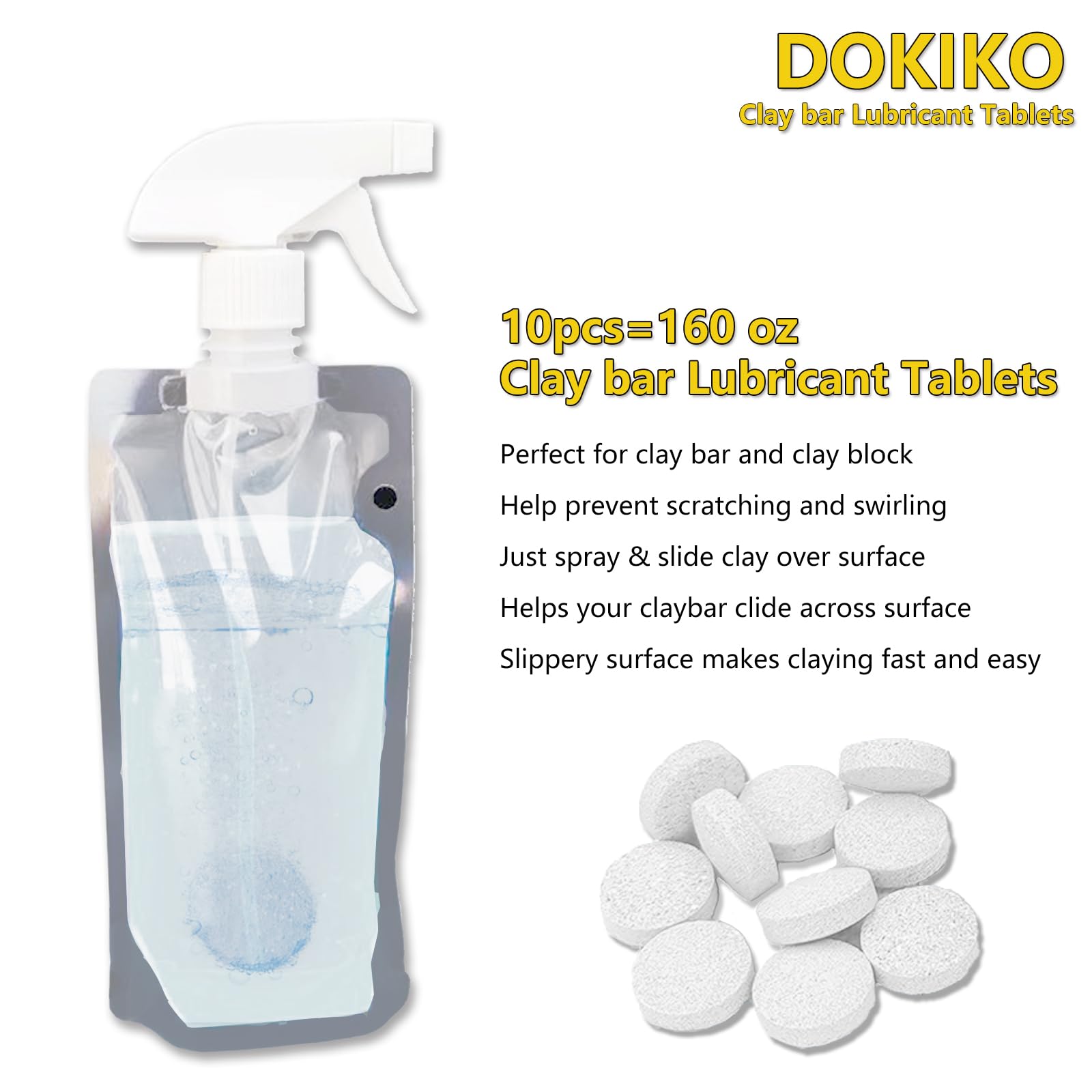 DOKIKO 400g Auto Clay Bars Auto Detailing 4pcs +10pcs Clay bar Lubricant Tablets(1pcs=16 oz)+Microfiber Cloth+Spray Bottle,Clay