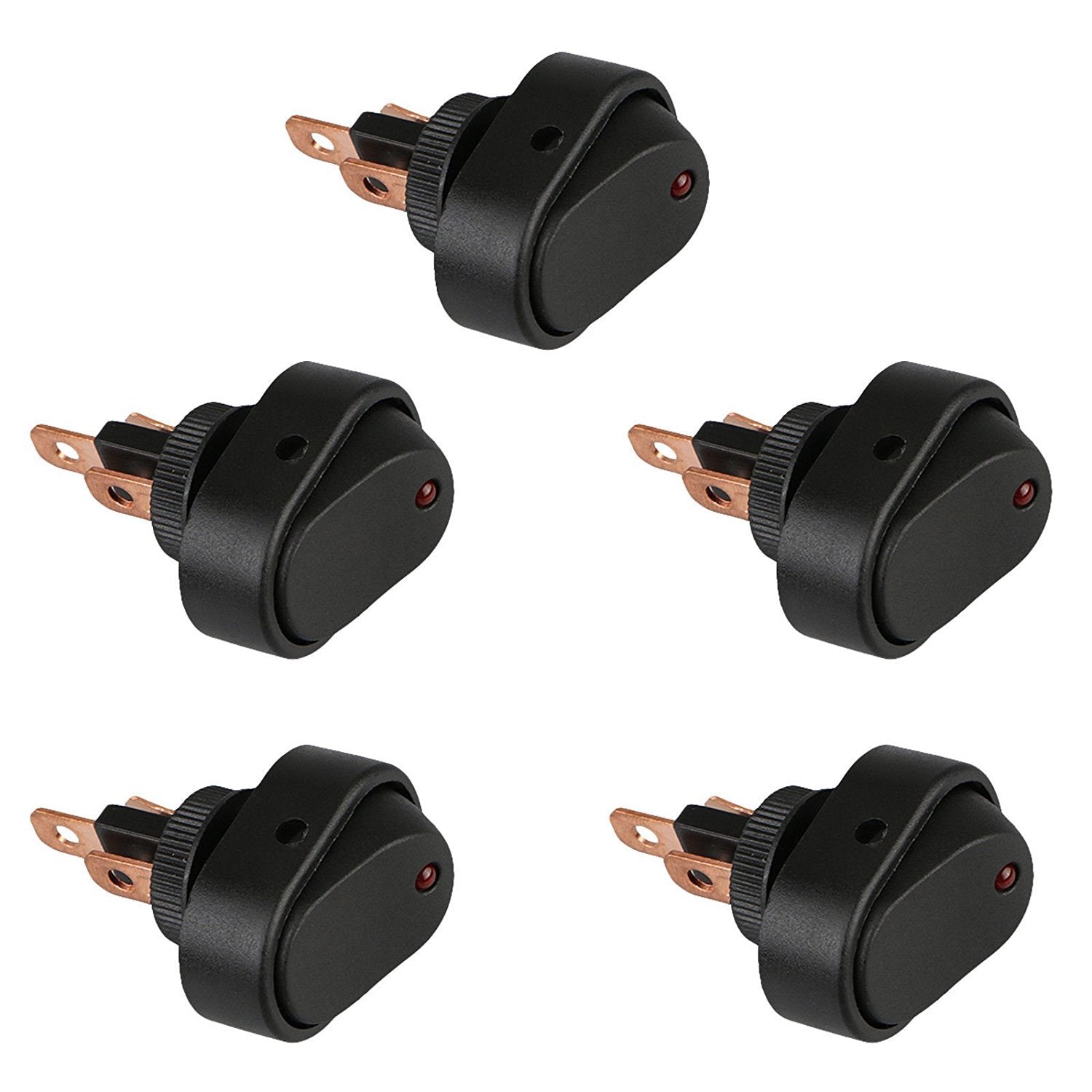 Veanic 5Pcs 12V 30 Amp Red Led Rocker On-Off Control Rocker Switch Waterproof Toggle Plug For Car Truck Rv Motorcycle Boat Marine Control