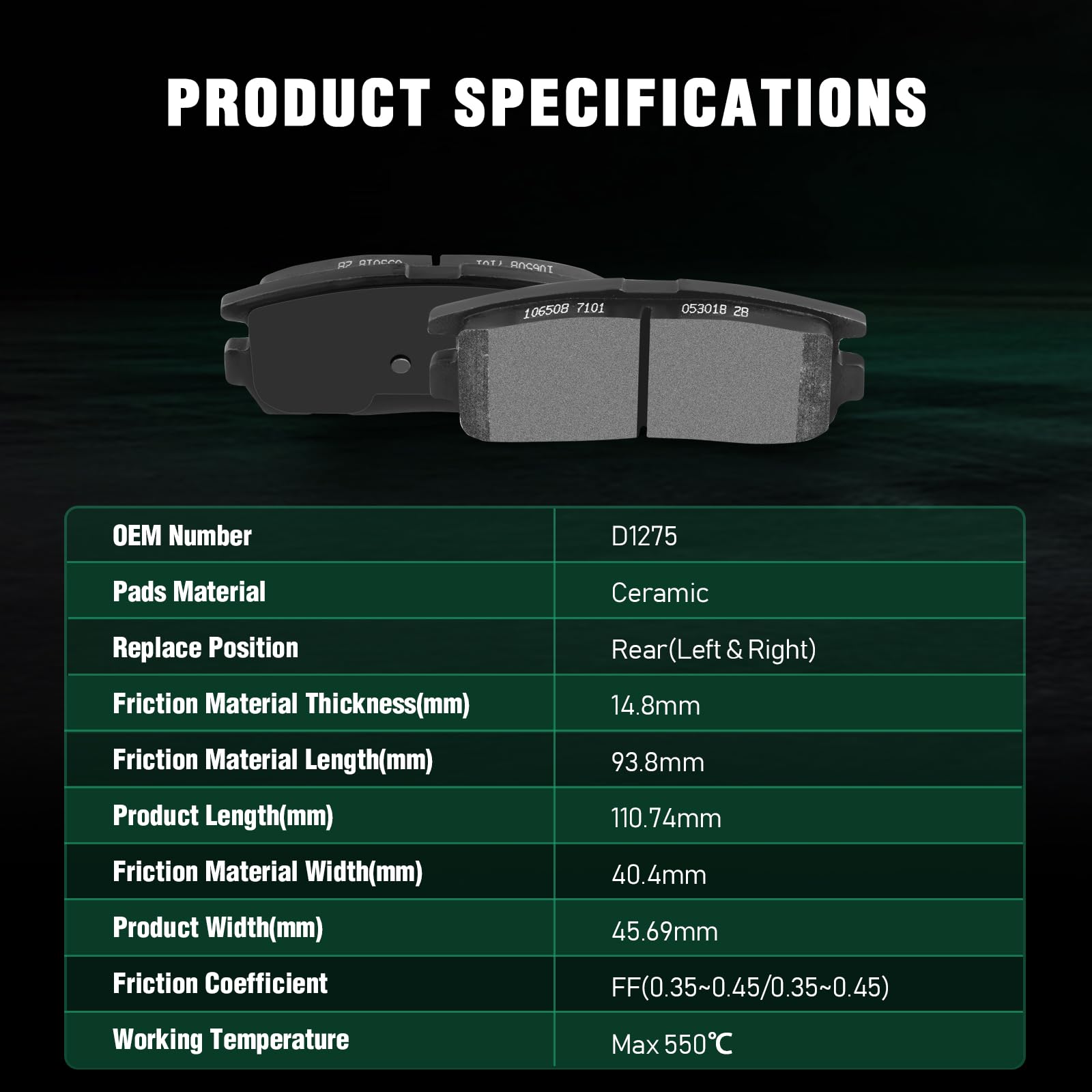 Automuto D1264 & D1275 Front Rear Ceramic Brake Pads Set Fit For 2007-2009 For Chevrolet Equinox,2007-2009 For Pontiac Torrent,2