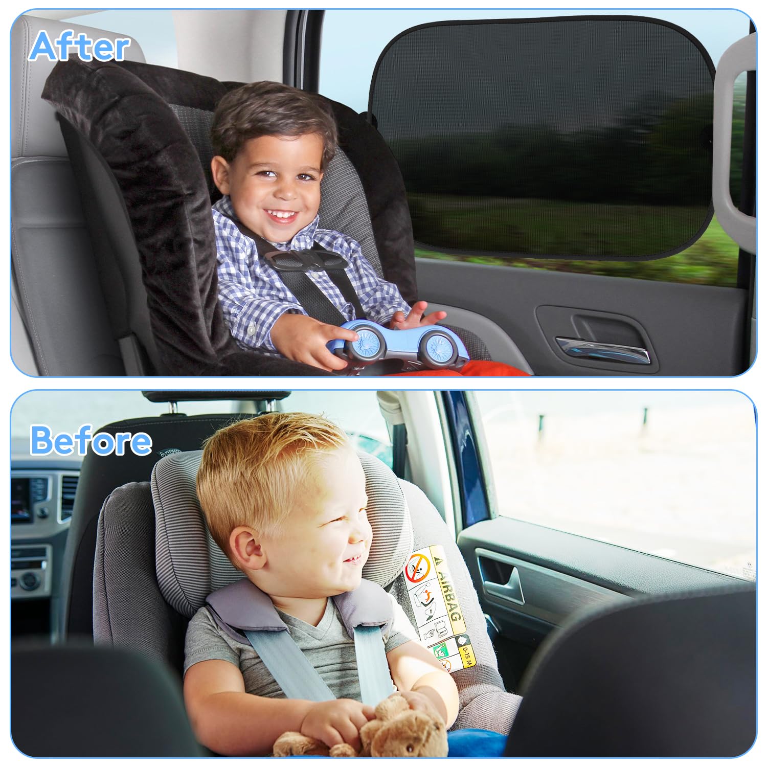 EZTIME Car Window Shade for Baby (20x12), 4 Pack Car Sun Shade Baby with Suction Cups-2 Semi-Transparent and 2 See-Through,
