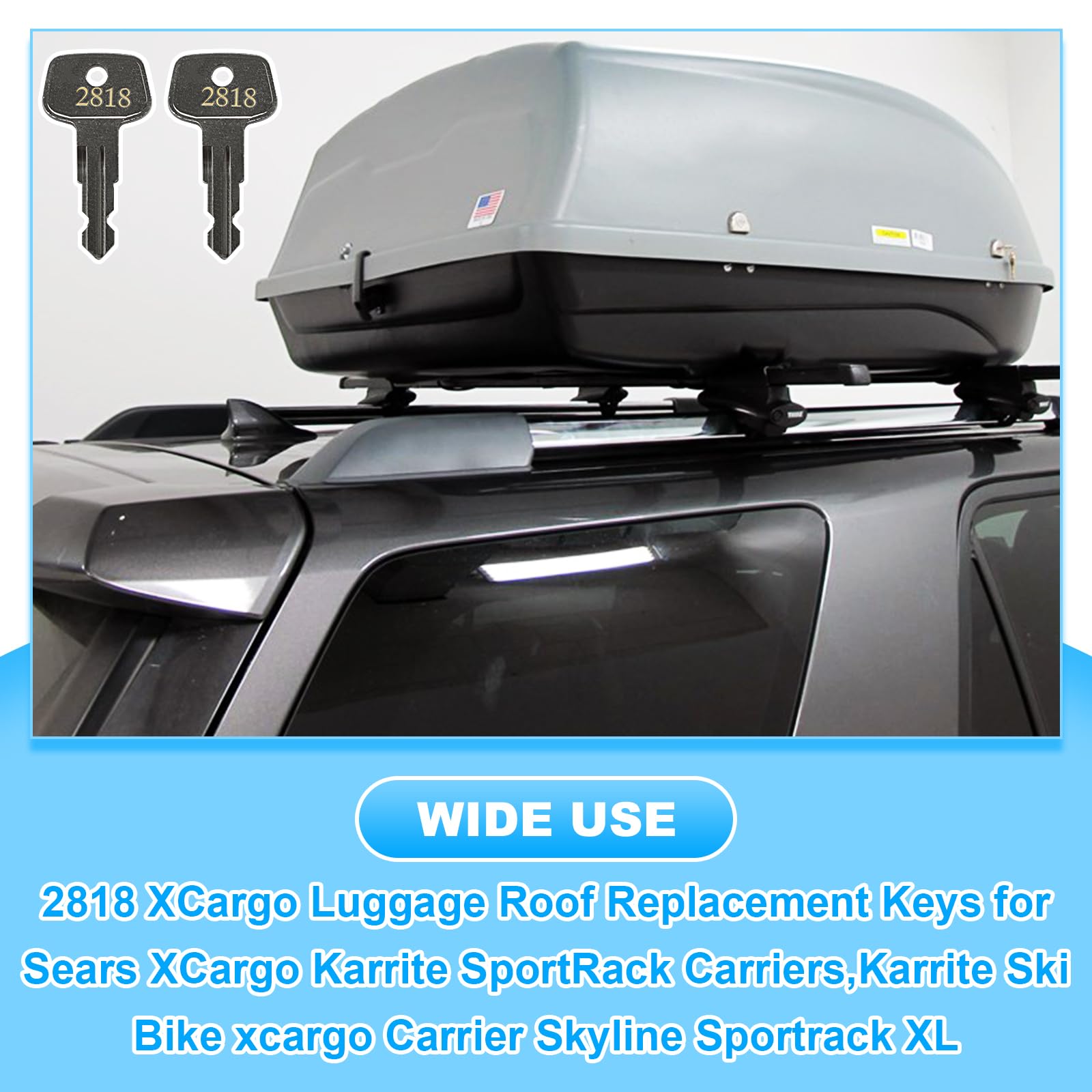 2818 X-Cargo Luggage Roof Replacement Key,Replacement Keys for X-Cargo roof Racks,X-Cargo Roof Rack Key Karrite Ski Bike xcargo