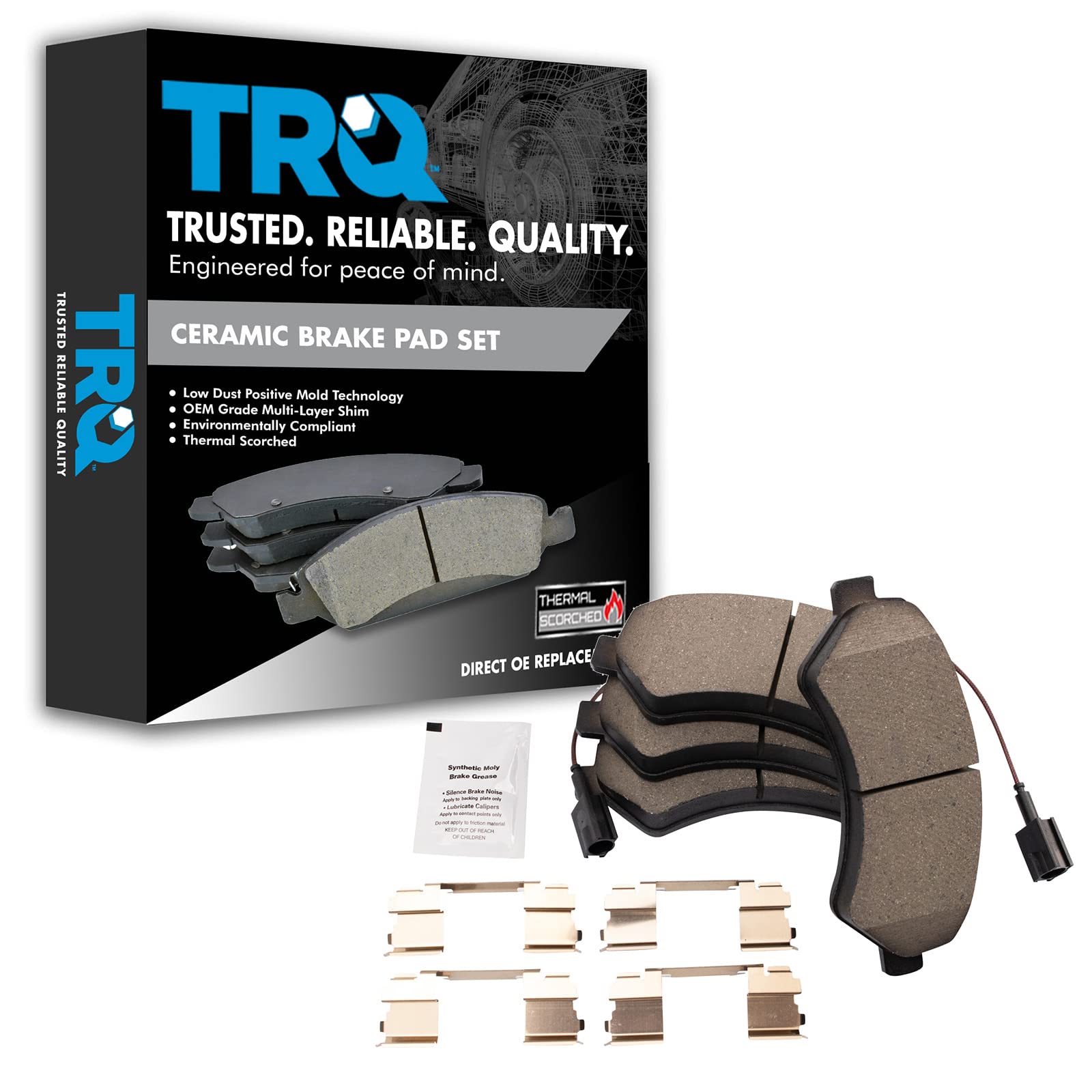 TRQ Front Brake Pads Ceramic Compatible with 2014-2021 Ram ProMaster 1500, 2500, 3500
