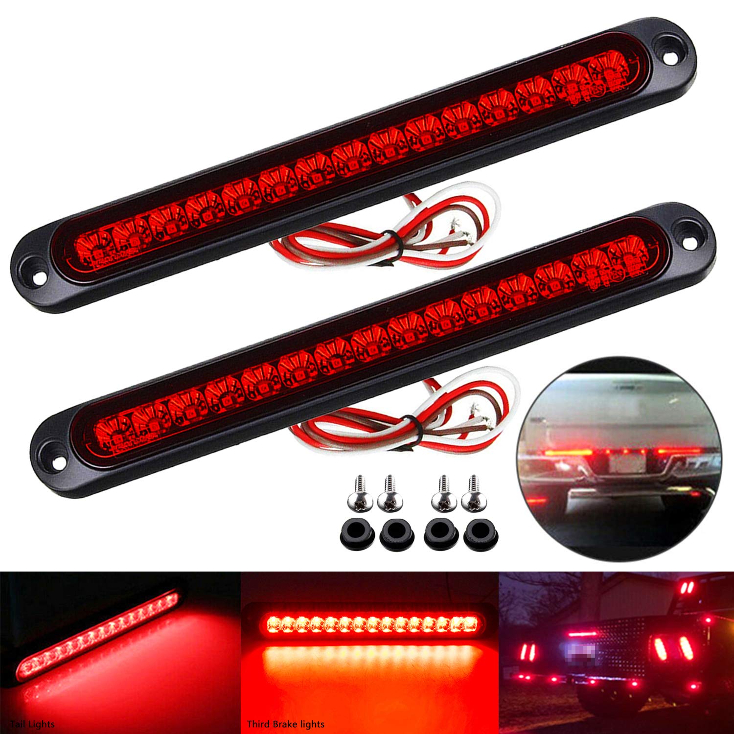 2 Pack 10' 15 Led Trailer Identification Light 9 To 30-Volt, Led Stop Turn Tail Light Assembly Third Brake Bar Strip Rear Marker Light Ip67 Waterproof For Heavy Duty Marine Boats Trucks Pickups