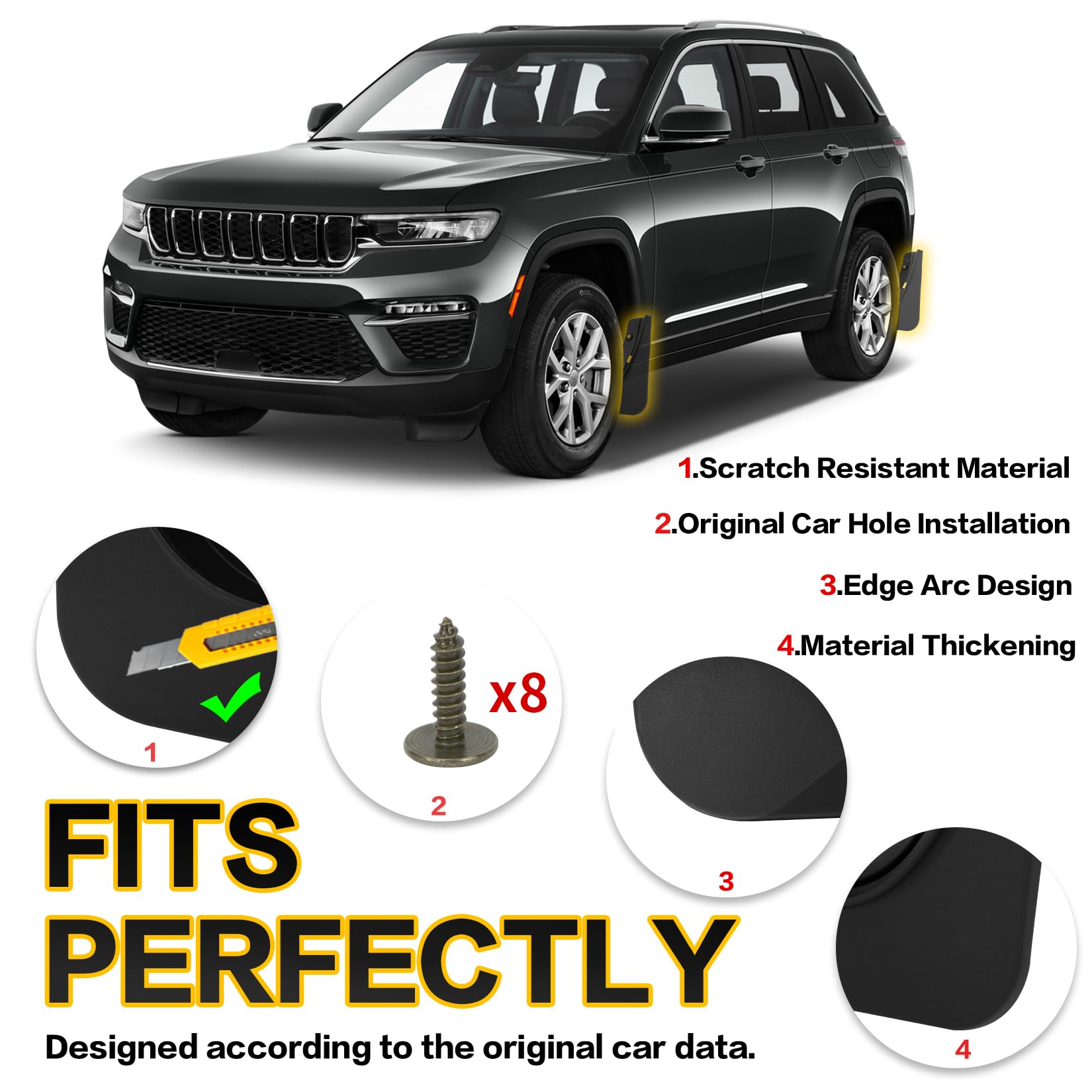 PSLER Fit for Grand Cherokee 2024 2025 2022 2023 (Non L) 5 Seats Mud Flaps Set of 4PCS Mud Guard Kit Splash Guards Mudguards Mud