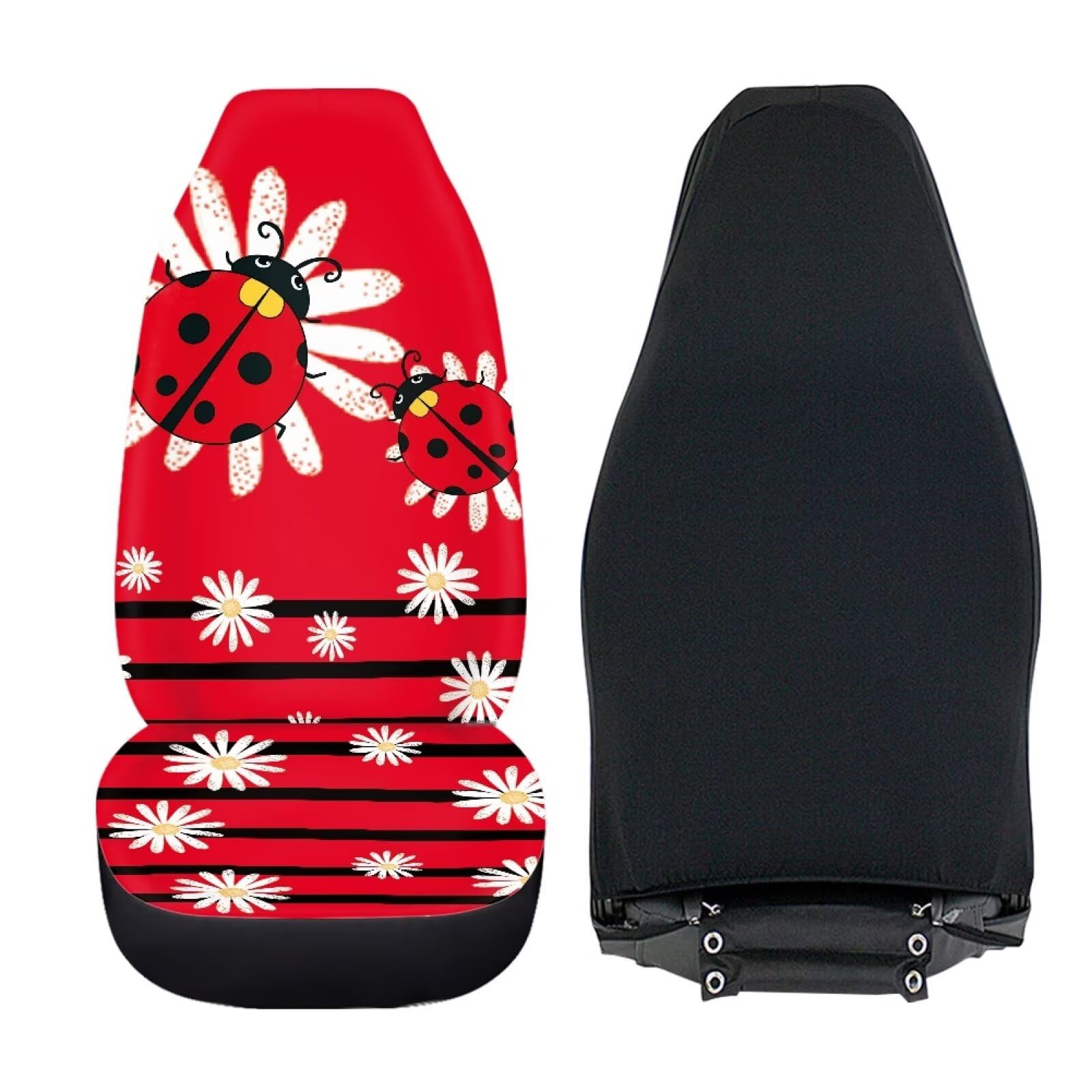 Toaddmos Cartoon Ladybirds Front Seat Covers For Cars White Daisy Driver Car Seat Cover Soft Comfort Bucket Seat Covers Universa