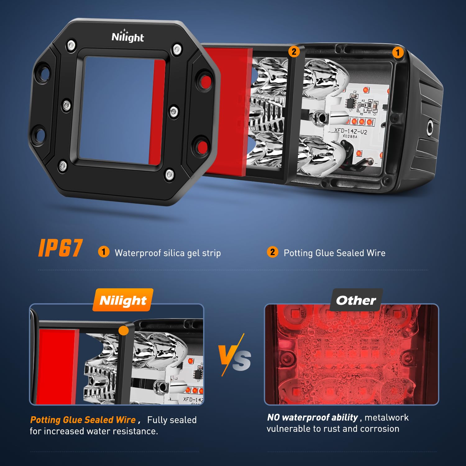 Nilight Flush Mount Led Light Pods 2 Pcs 42 W Red Upgraded Spot Flood Combo Bumper Driving Fog Fishing Hunting Emergency Safety