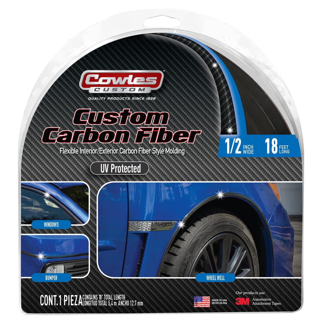 Cowles - Premium Universal Body Molding For All Vehicles - Easy Install, Carbon Fiber Style Finish, 1/2'' By 18 Ft, Uv Protected