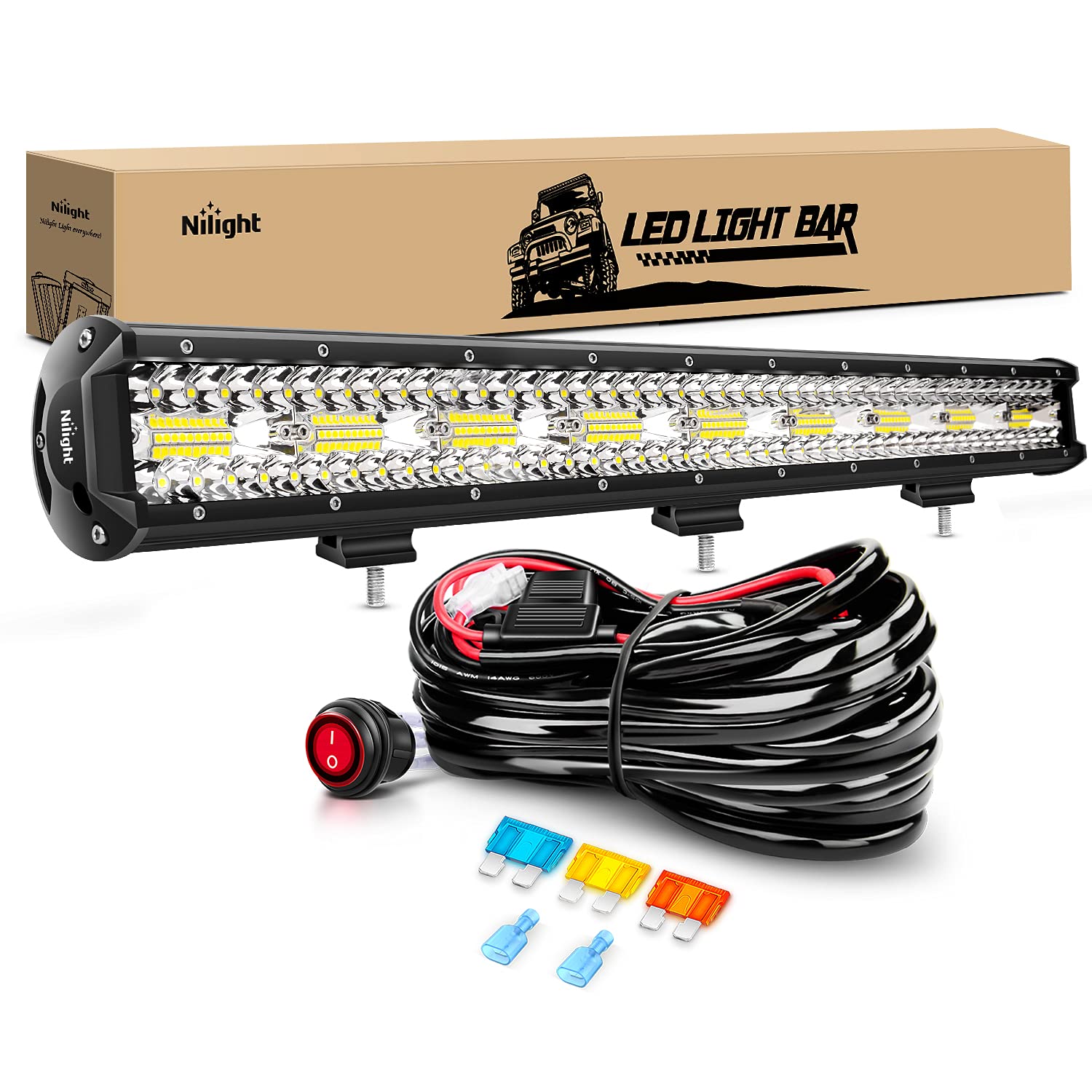 Nilight Led Light Bar 26Inch 540W Triple Row 50000Lm Flood Spot Combo Off Road Driving Lights With 14Awg Heavy Duty Wiring Harne