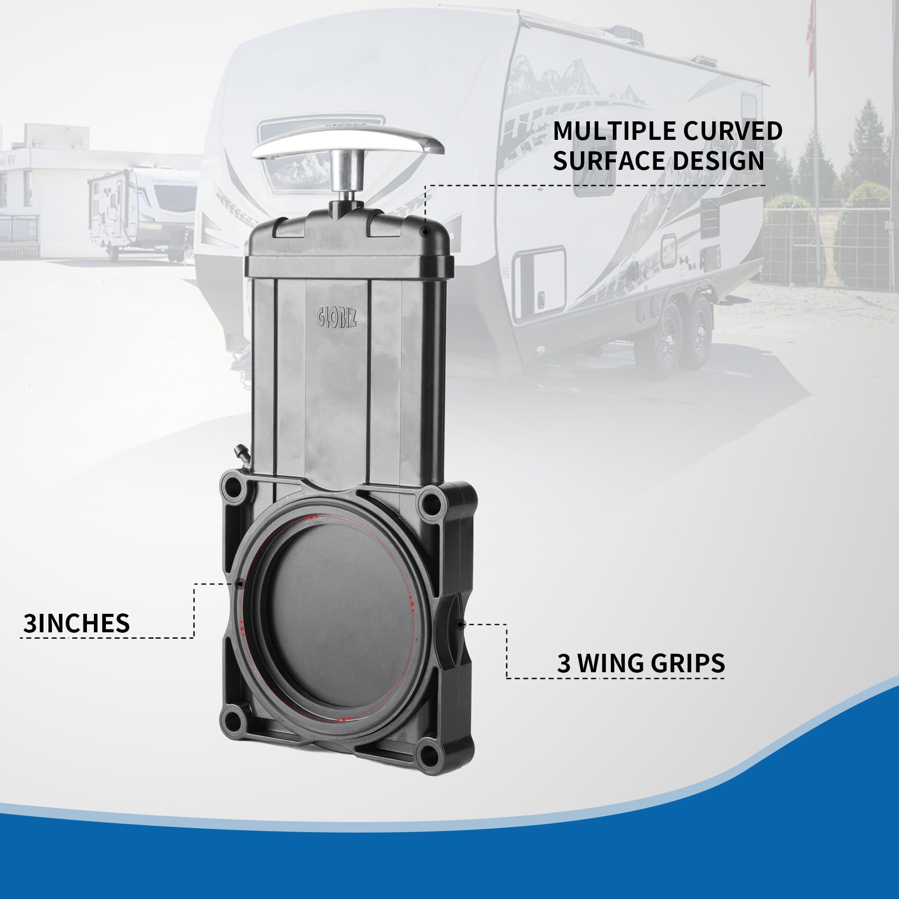 GLOBIZ Standard 3 Inches RV Waste Valve with Metal Handle,RV Sewer Valve Compatible with Most Brands of Sewer System Body Plasti