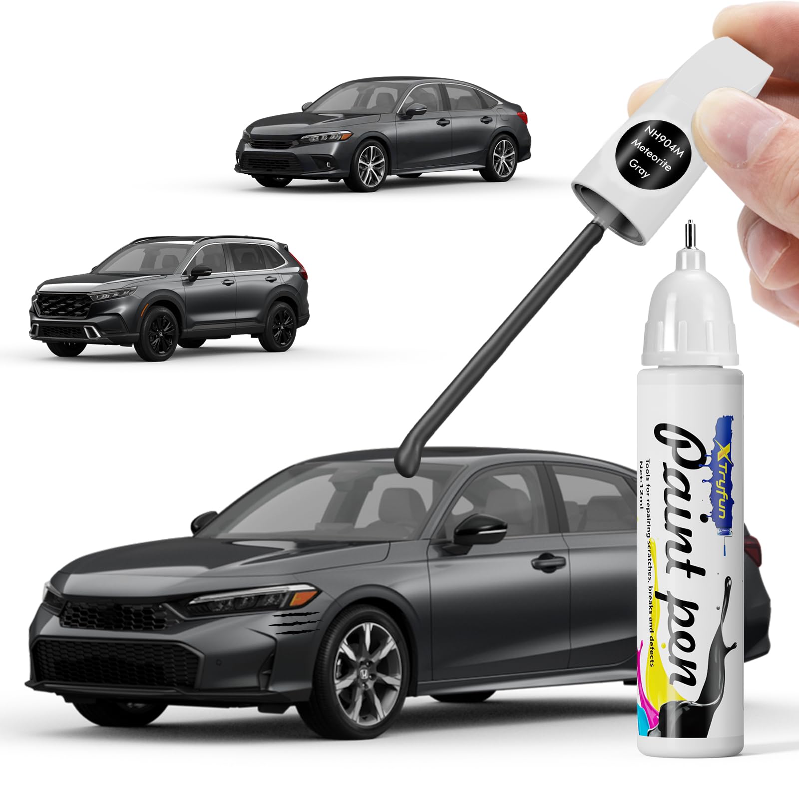 XTryfun NH904M Meteorite Gray Touch Up Paint Compatible with Honda, DIY Car Paint Scratch Repair, Automotive Paints, Quick & Eas