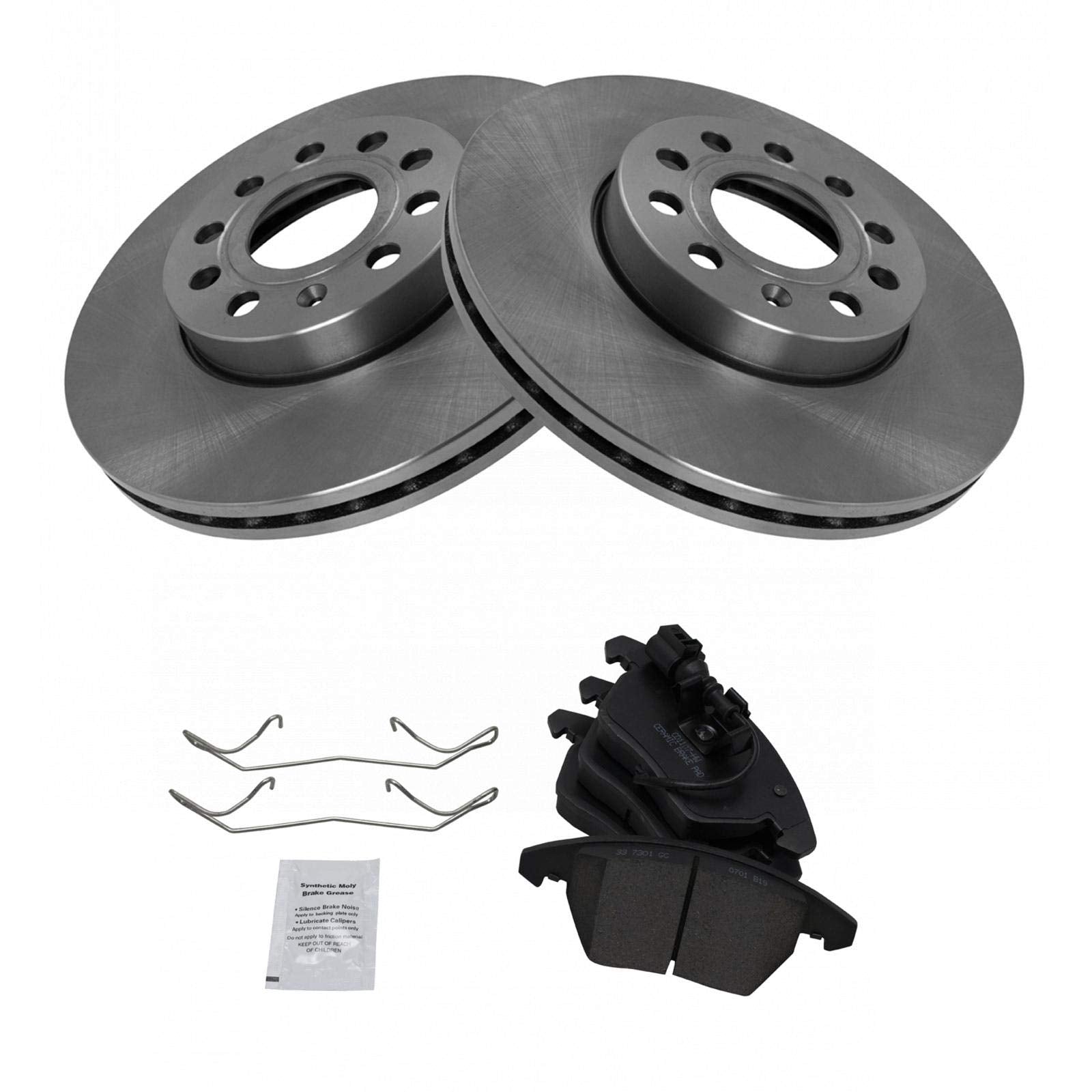 Trq Front Brake Pad & Rotor Kit Brake Pads Brake Rotor Ceramic Compatible With 2009-2013 Audi A3 A3 Quattro 2012-2019 Volkswagen