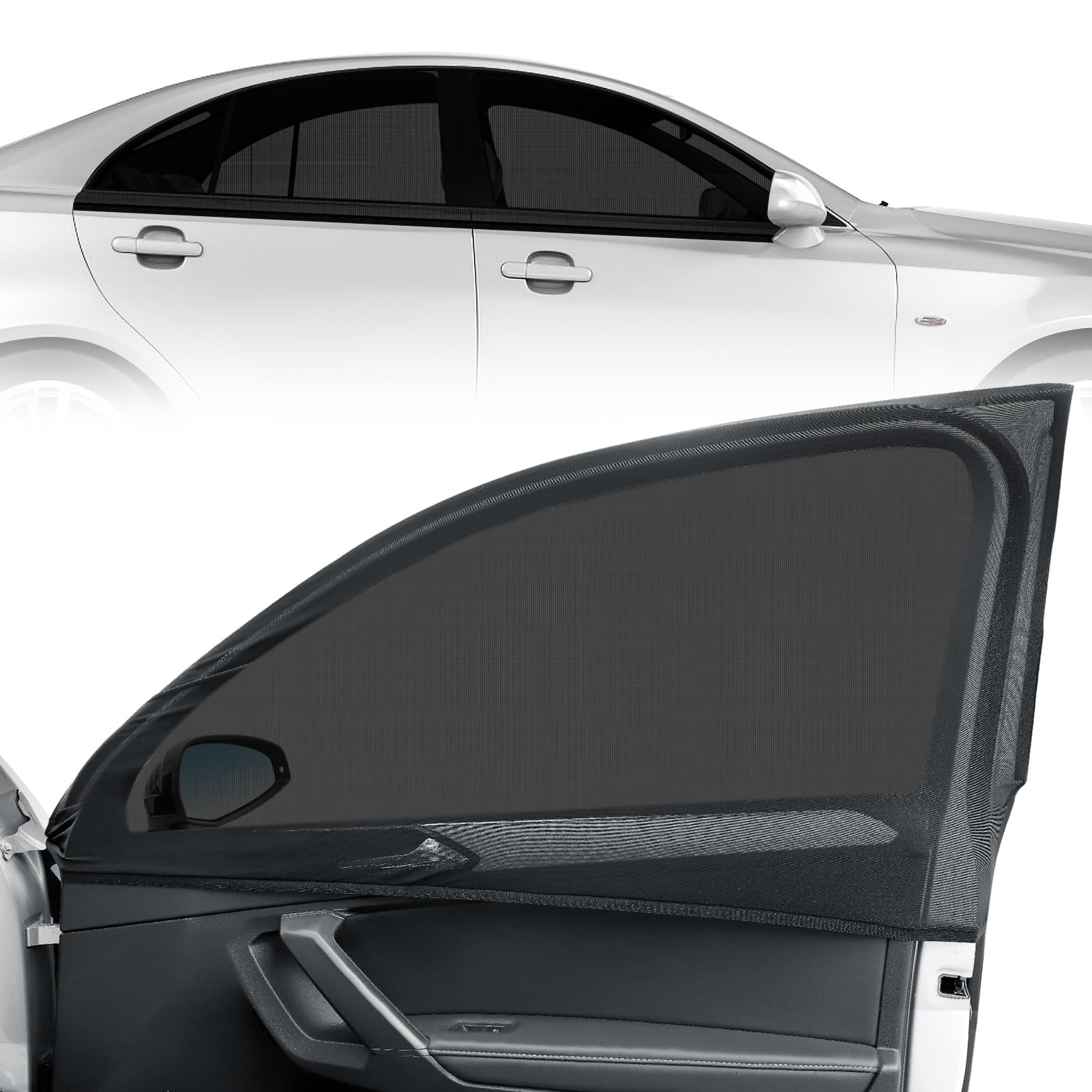 Car Window Shades for Sedan - 4 Pack Stretchy Sun Shade Mesh Side Car Window Screen Covers for Camping Family Baby Pet Anti-Mosq