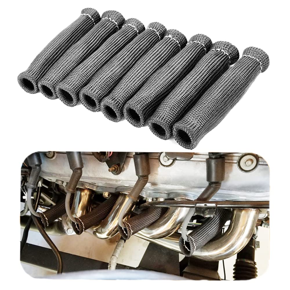 Spark Plug Wire Boots Thermal Protection Insulator Sleeve, 1200 Degree Heat Shield Cover Wrap 6 Inch For Car Truck 8Pcs(Black)
