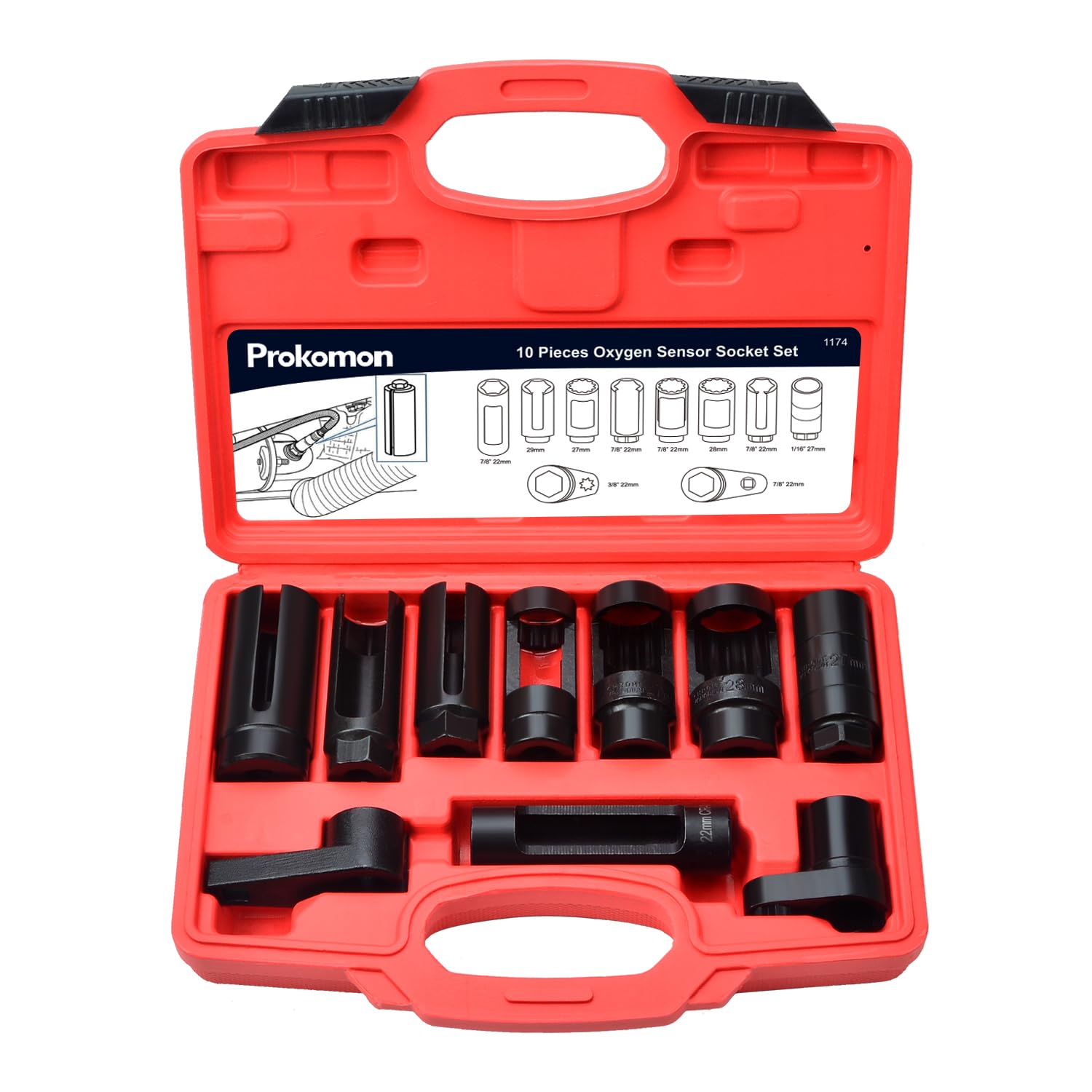 Prokomon 10 Pieces Oxygen Sensor Socket Set; Oxygen o2 Sensor Wrench Removal Tool; Oil Pressure Sensor Socket Set 1/2in and 3/8i