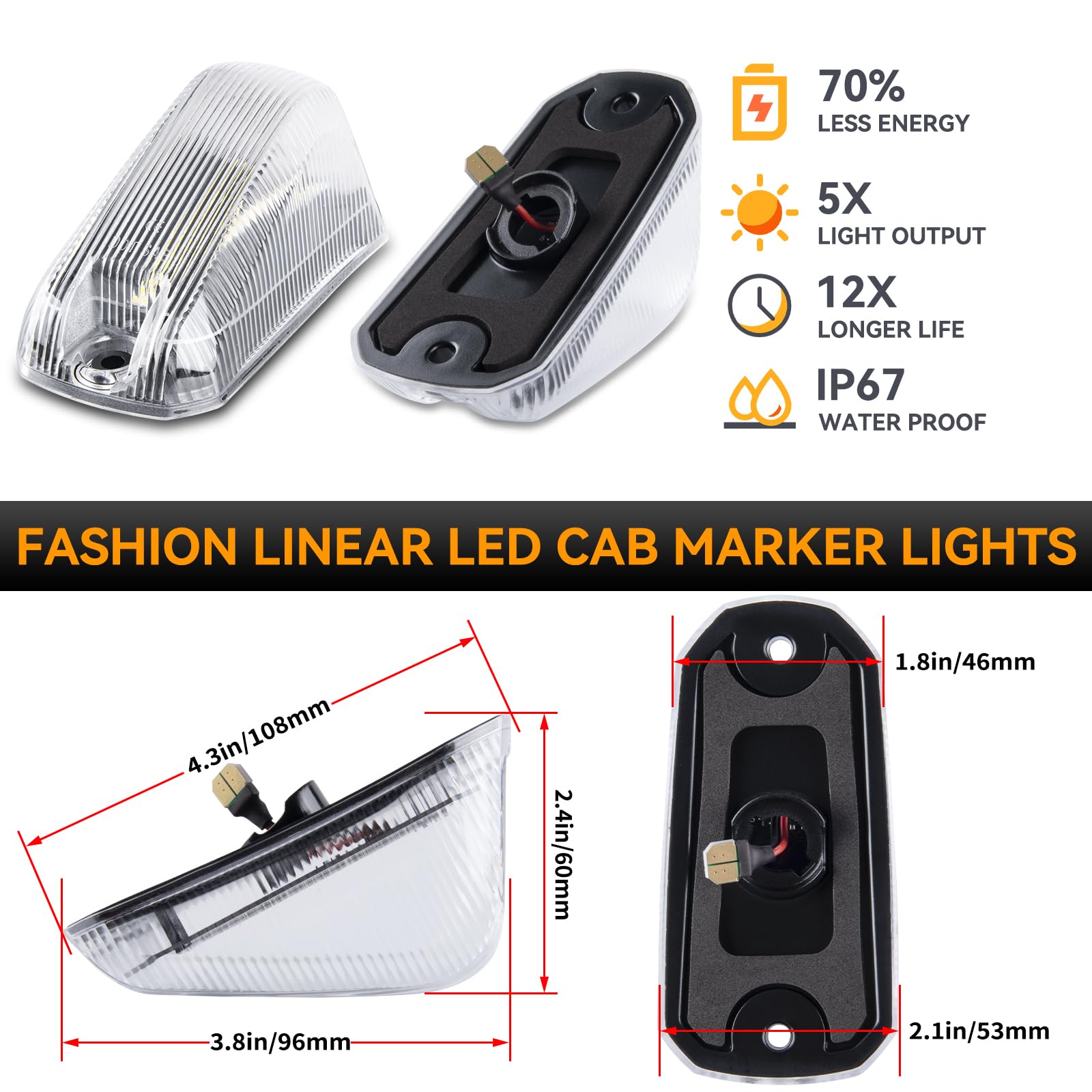 Popmotorz 5Pcs Led Cab Roof Light White Roof Top Clearance Lights Cab Marker Light For 2014-2023 Dodge Ram Promaster 1500 2500 3