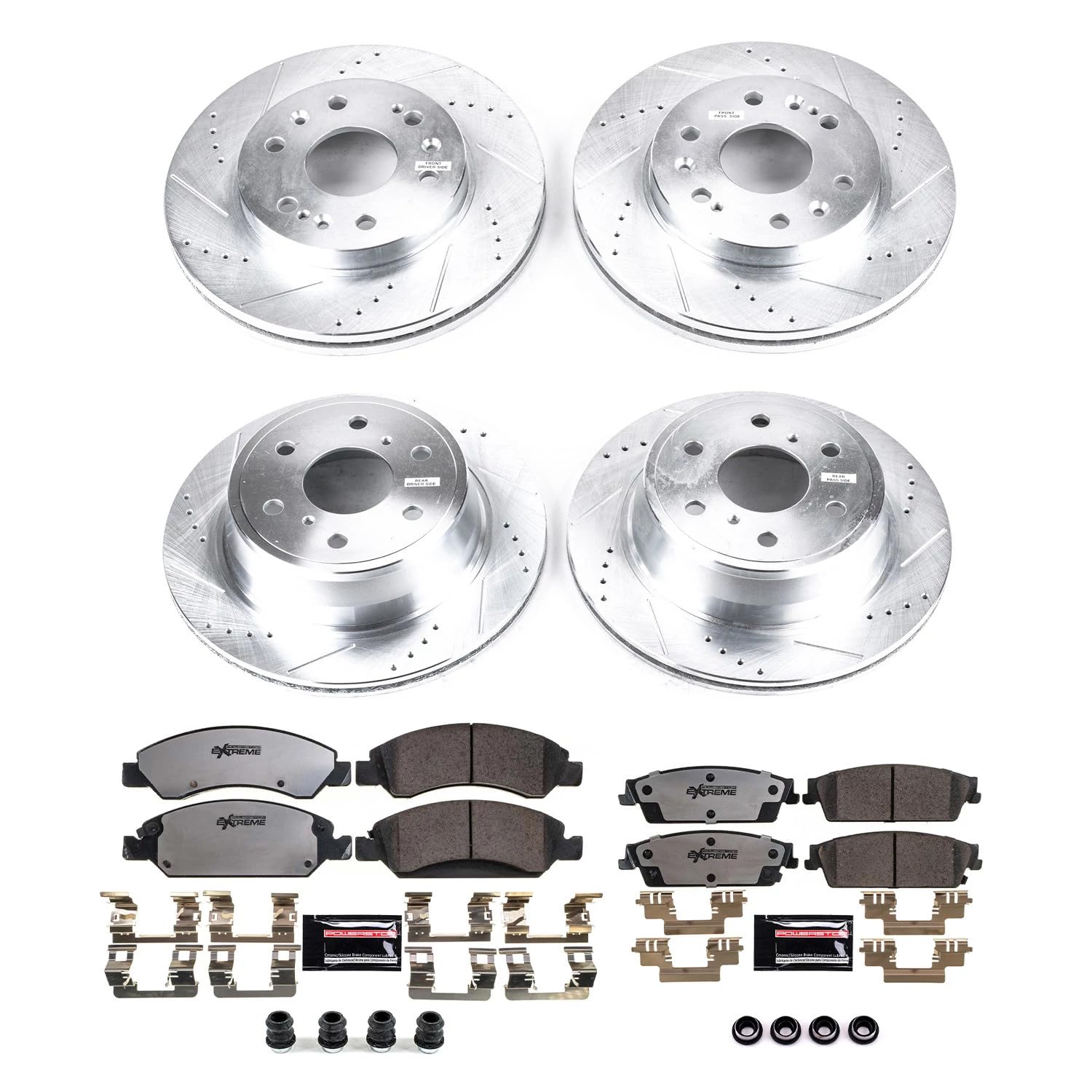 Power Stop K2070-36 Front And Rear Z36 Truck & Tow Brake Pads And Drilled And Slotted Brake Rotors Brake Kit For Cadillac Escala