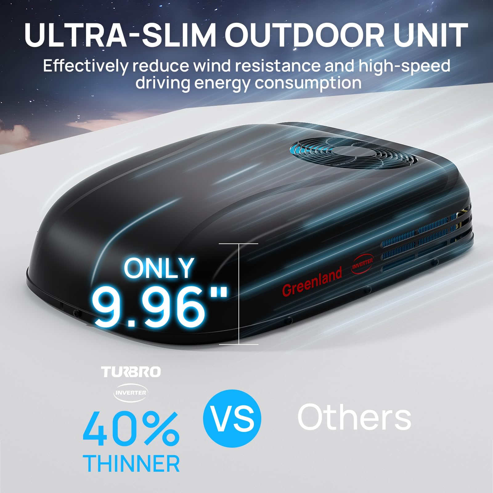 TURBRO Inverter 13.5K BTU RV Air Conditioner with Cooling and Heat Pump, Non-Ducted Low-Profile Rooftop Unit, Quiet Operation, W
