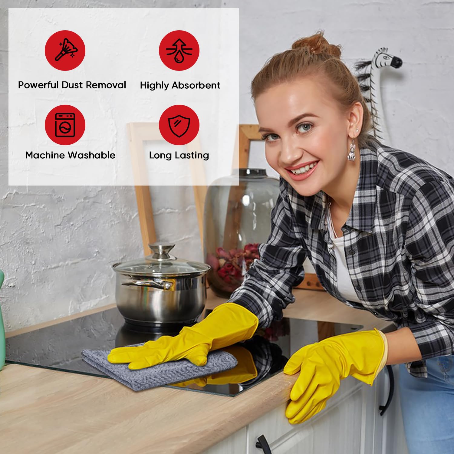 Aidea Microfiber Cleaning Cloth 12 Pack, 12Inx16In Microfiber Towel For Cars, Soft & Absorbent Microfiber Towels, Lint Free Clea