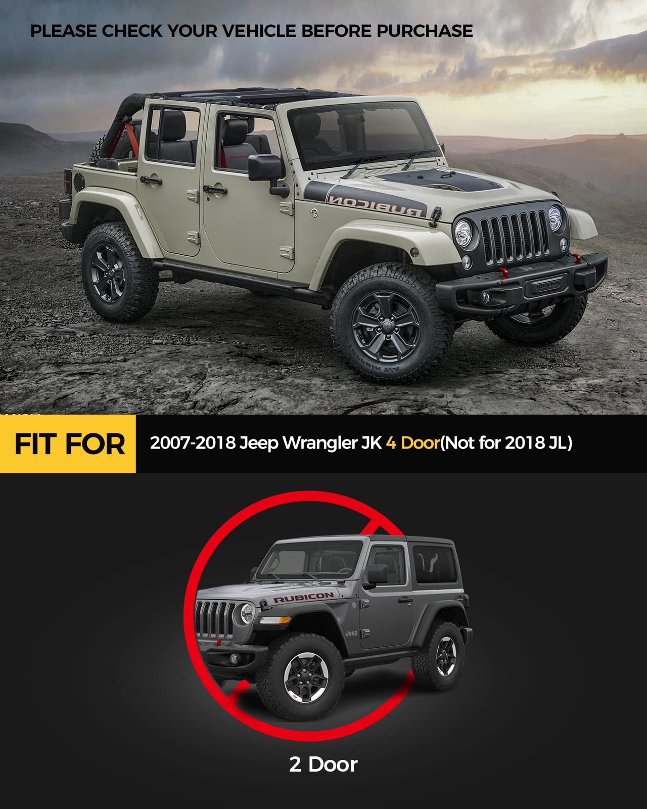 Kyx Running Boards Compatible With 2007-2018 Jeep Wrangler Jk 4 Door(Exclude 2018 Jl), Drop Side Steps Nerf Bars Truck Boards Step Rail