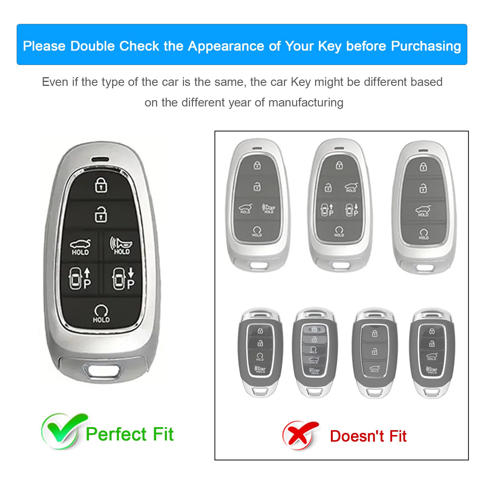 Koaudb Silicone Rubber Key Fob Cover Fit For For 2024 2023 2022 Hyundai Sonata Santa Fe Nexo Tucson Palisade Smart Car Key Fob C