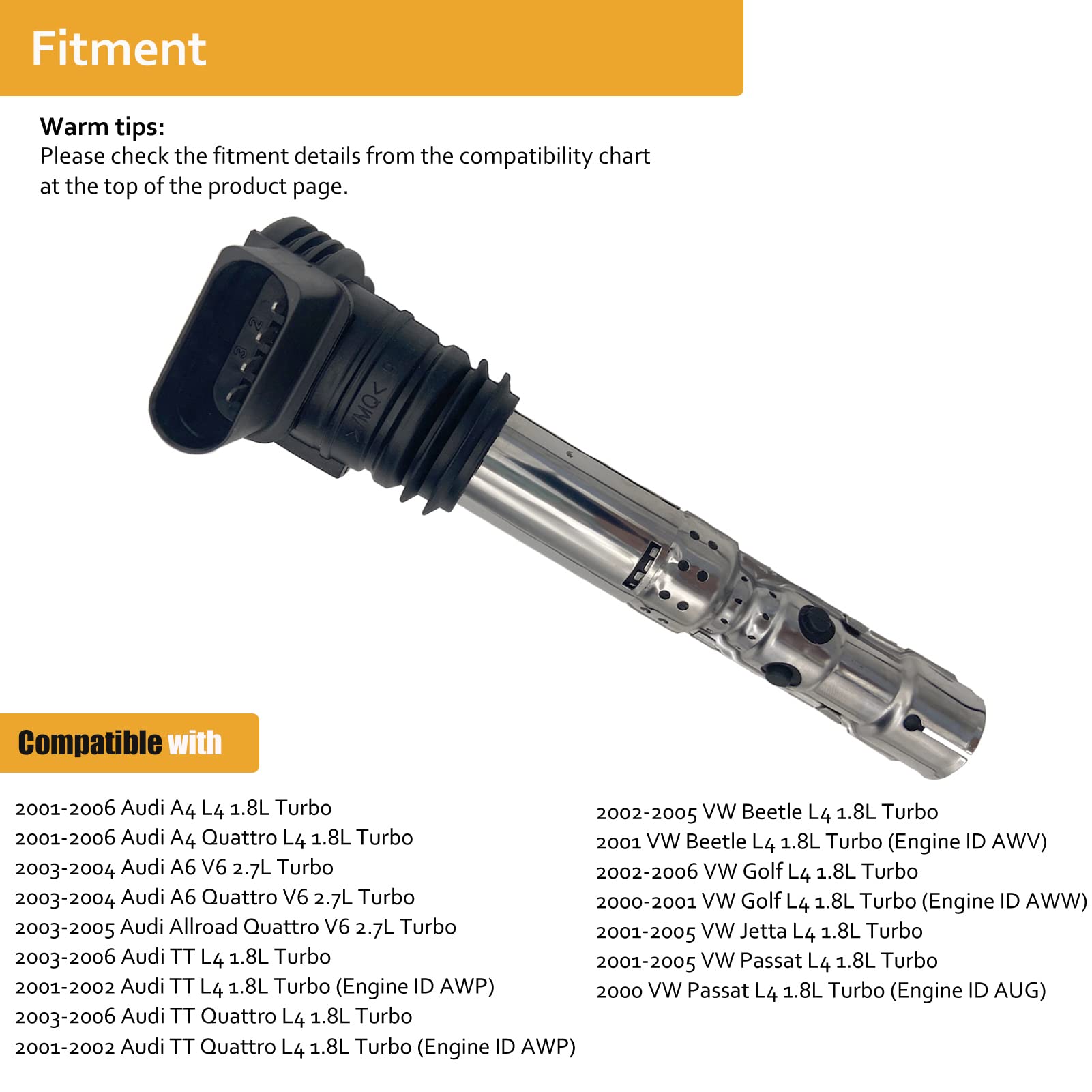 Npauto Ignition Coil Pack Compatible With 1.8 1.8T Audi A4 A6 Tt Turbo Quattro, Vw Beetle Golf Jetta Passat 2001 2002 2003 2004 2005 2006, Set Of 4