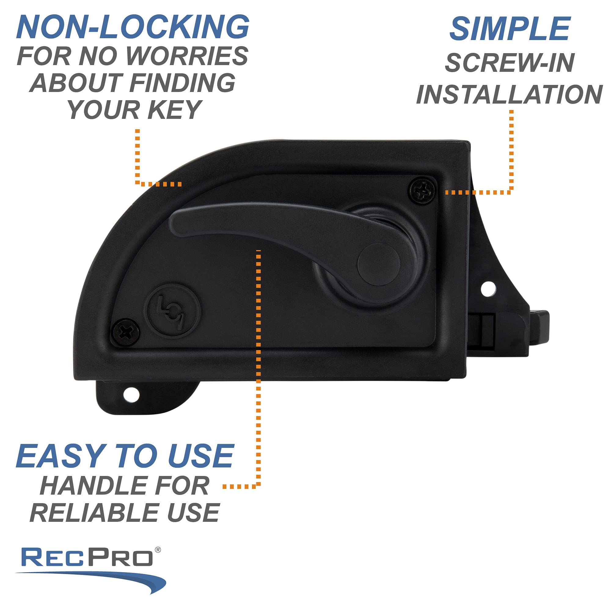RecPro RV Screen Door Latch - Black Right-Hand Camper Exterior Door Accessory