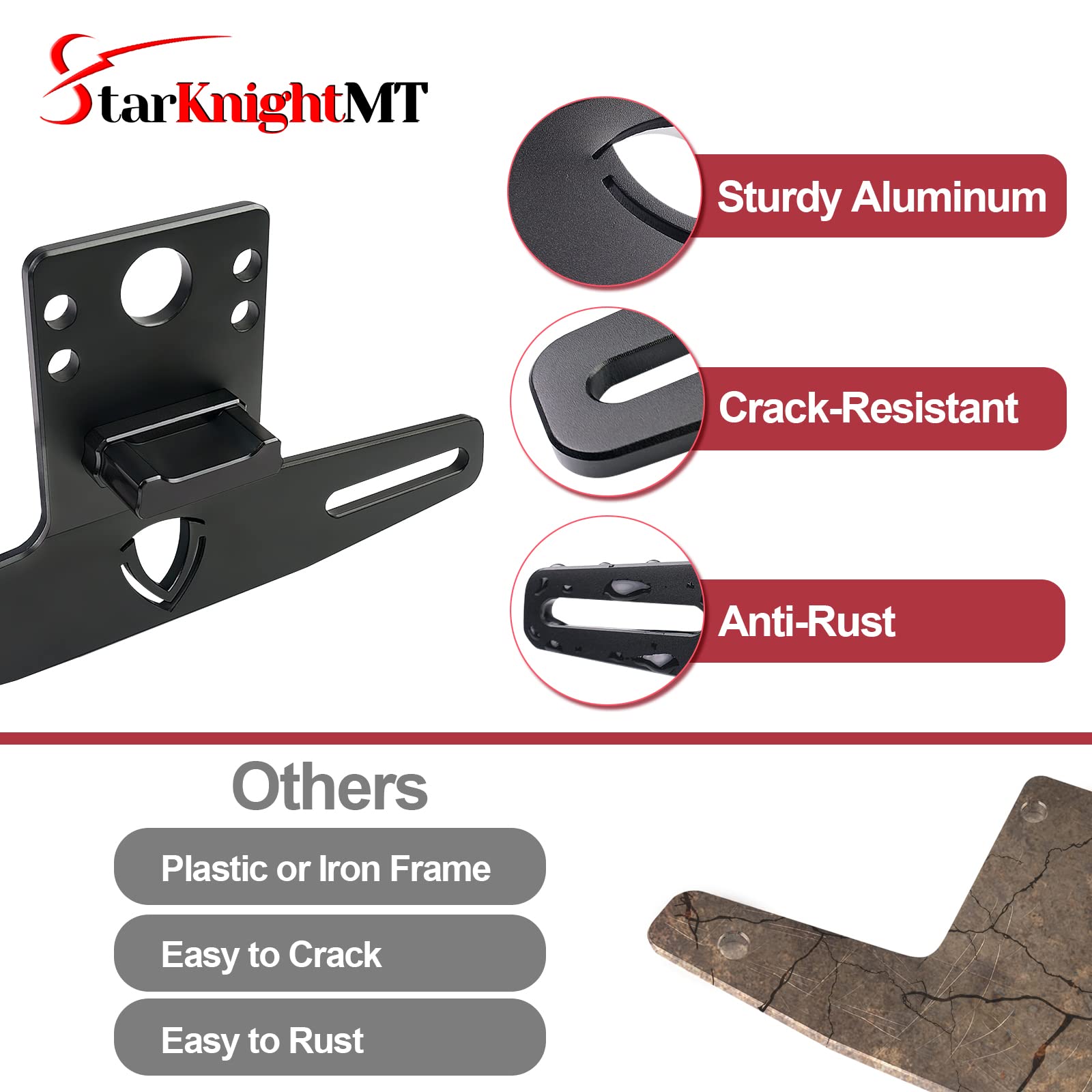 ATV UTV License Plate Holder with Light - StarknightMT Aluminum UTV License Plate Frame Compatible with Polaris RZR Ranger Sport