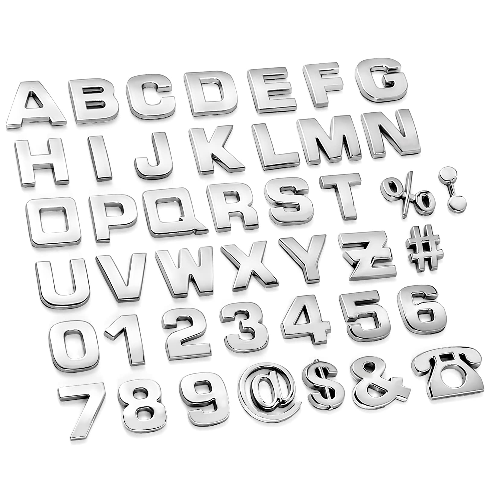 Lamoutor 43Pcs Car Emblem Letters Sticker Diy 3D Chrome Number Symbol Badge Decal