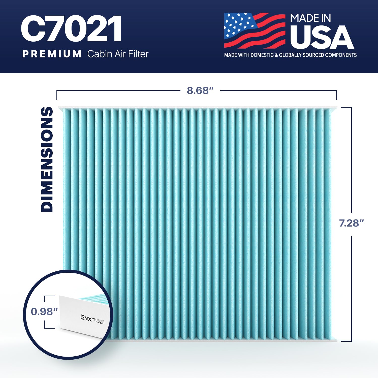 Bnx Trufilter C7021 Cabin Air Filter, Hepa 99.97%, Made In Usa, Compatible With Ford Explorer, Flex, Police Interceptor Sedan/Ut