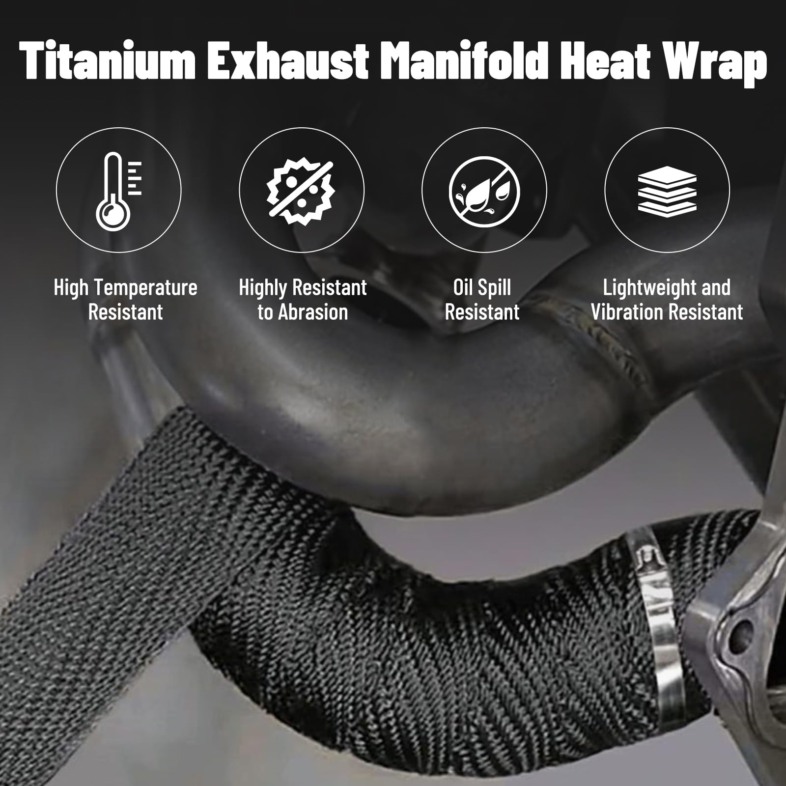 Big-Autoparts 2'' X 16 Feet Exhaust Manifold Fiberglass Heat Wrap Thermal Wrap Tape And Stainless Ties Kit,Black