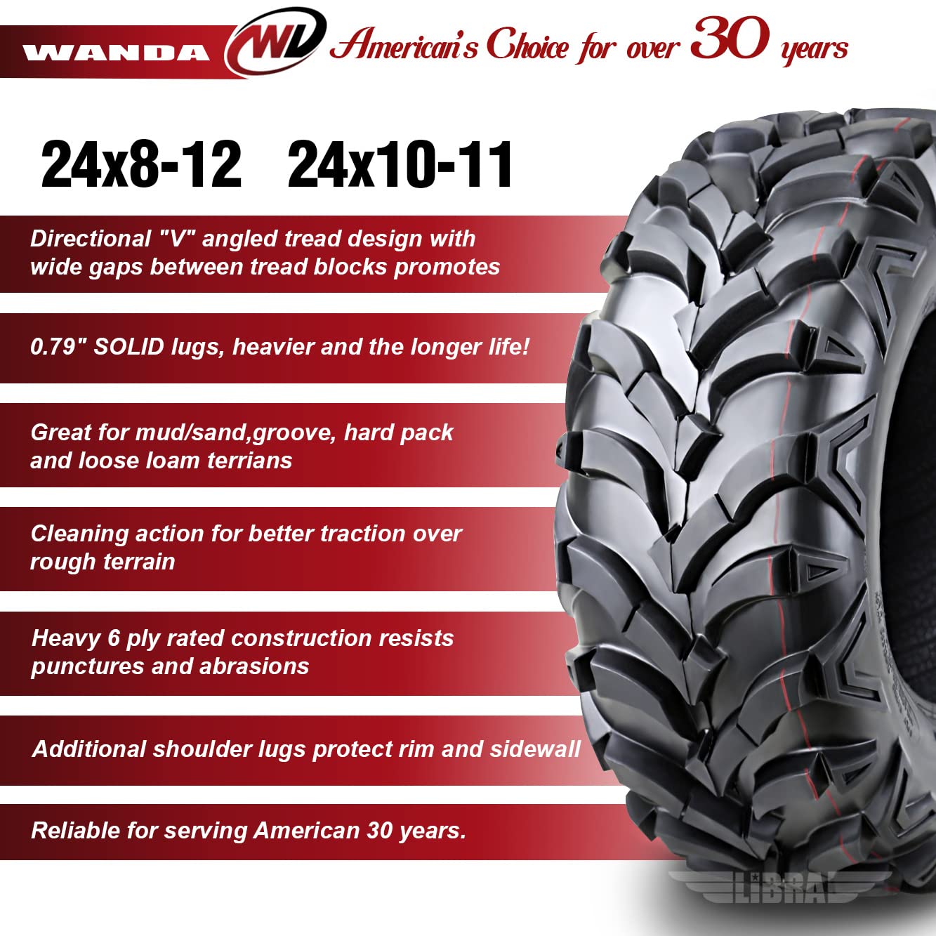 Wanda Set Of 4 New Atv/Utv Tires 24X8-12 Front & 24X10-11 Rear /6Pr P341-10151/10155