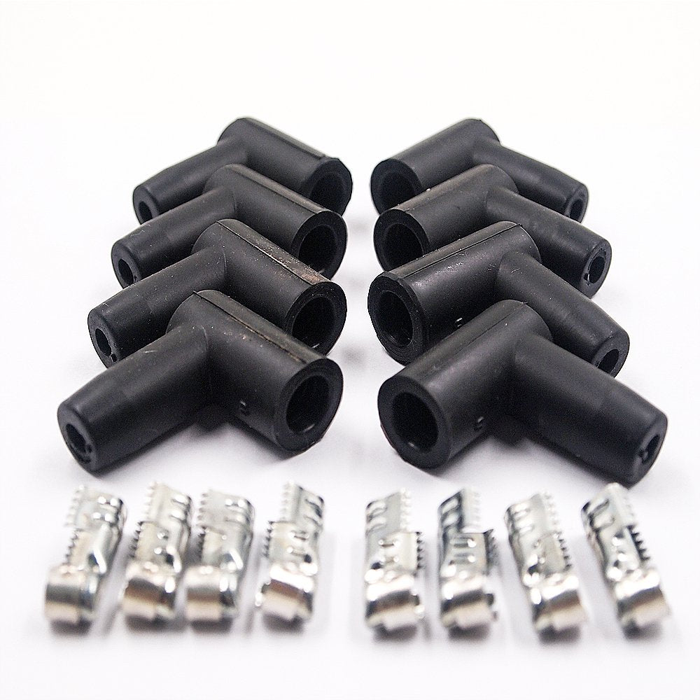 Anxingo 8 Set Hei Style Spark Plug Boot Terminal Kit Distributor Ignition Boot 90 Degree Connector Spark Plug Ignition Wire