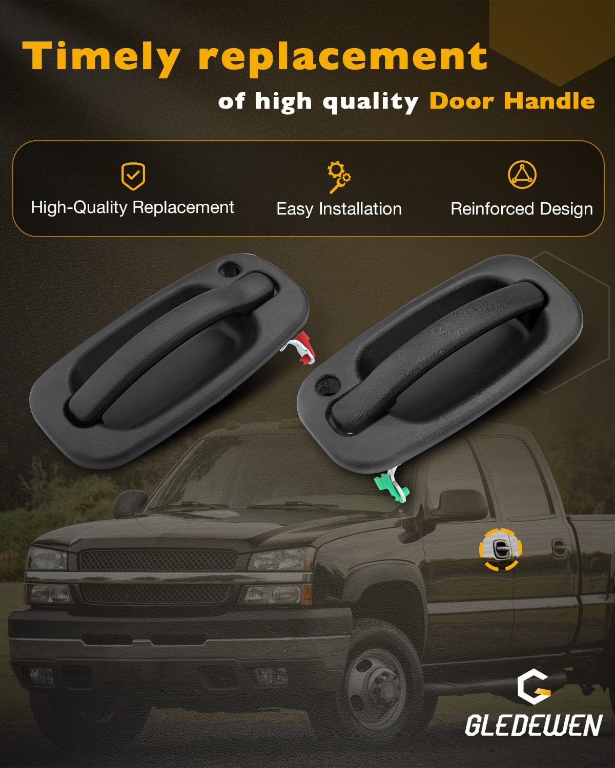Exterior Door Handle Set (4Pcs), W/Lock Cylinders & Keys, For 1999-2007 Chevy Silverado Suburban Tahoe Avalanche Gmc Sierra Yuko