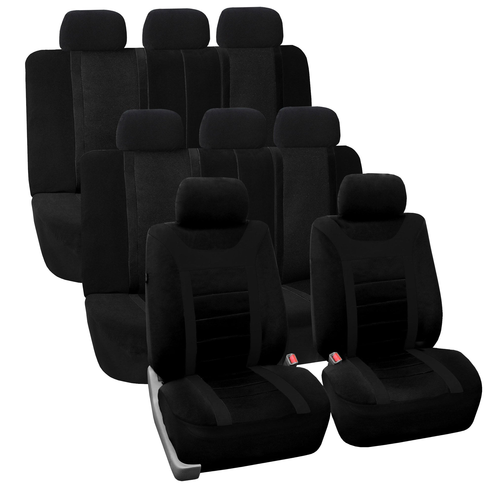 Fh Group Car Seat Covers Sports Fabric Three Row Set Black Automotive Seat Covers, Airbag And Split Rear Car Seat Cover Universa