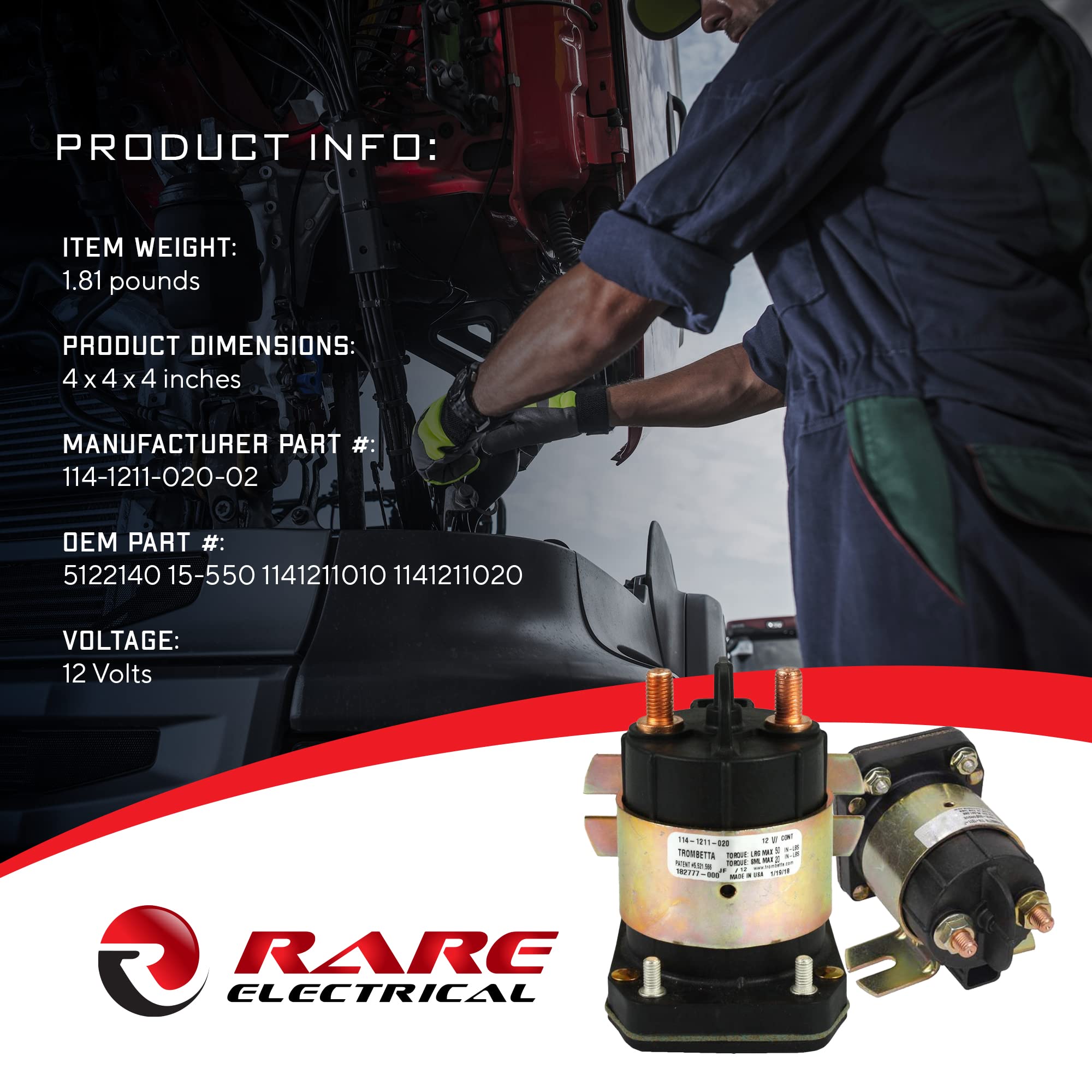 RAREELECTRICAL New Trombetta 12 Volt 4 Terminal Solenoid 200 Amp Continuous Duty Compatible With 114-1211-020 114-1211-010 586-902 15-550 Sbj4201