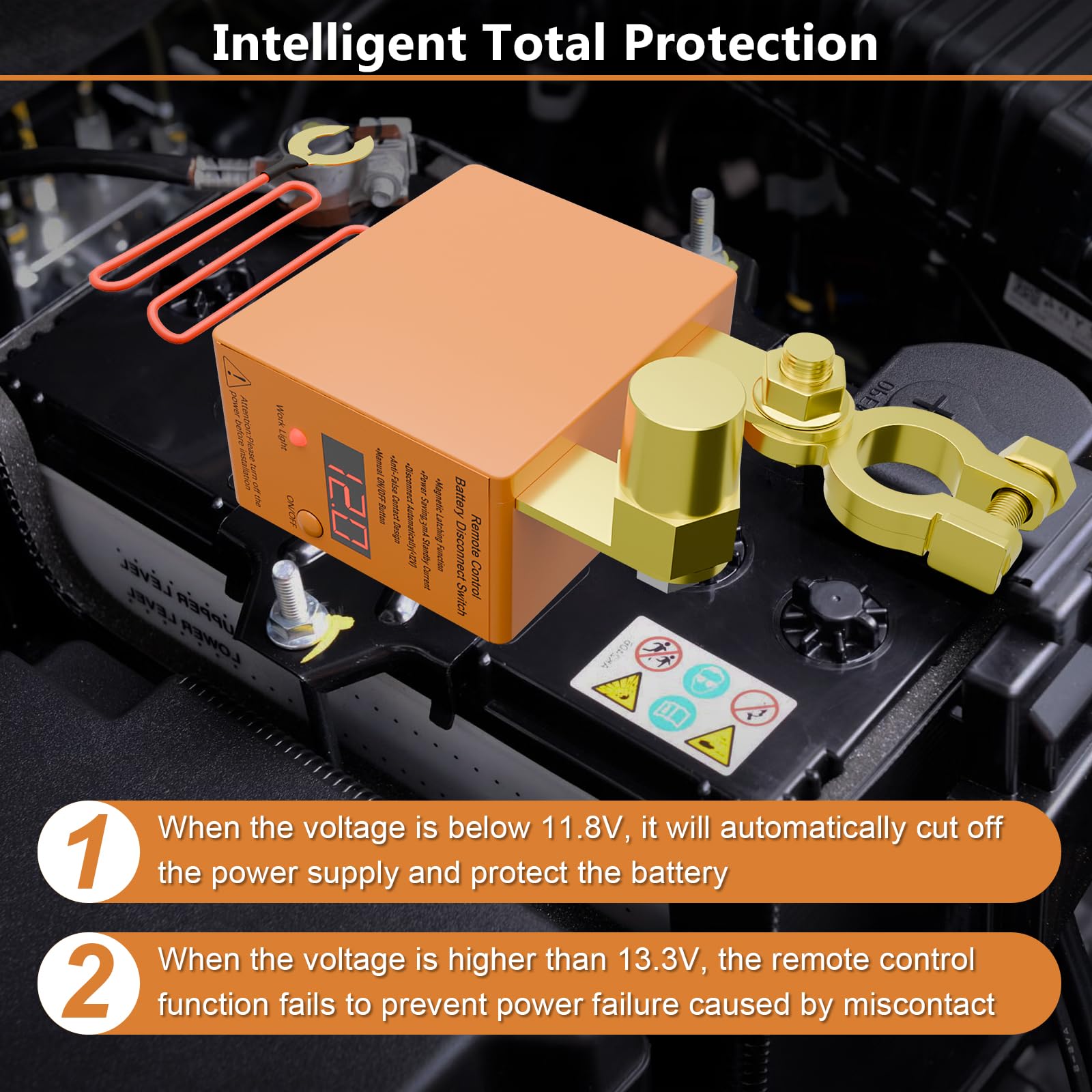 Remote Battery Disconnect Switch 12V, 240A, Dzsscy Upgrade Smart Voltage Car Kill Switch Anti-Theft, Prevent Battery Drain, Remo