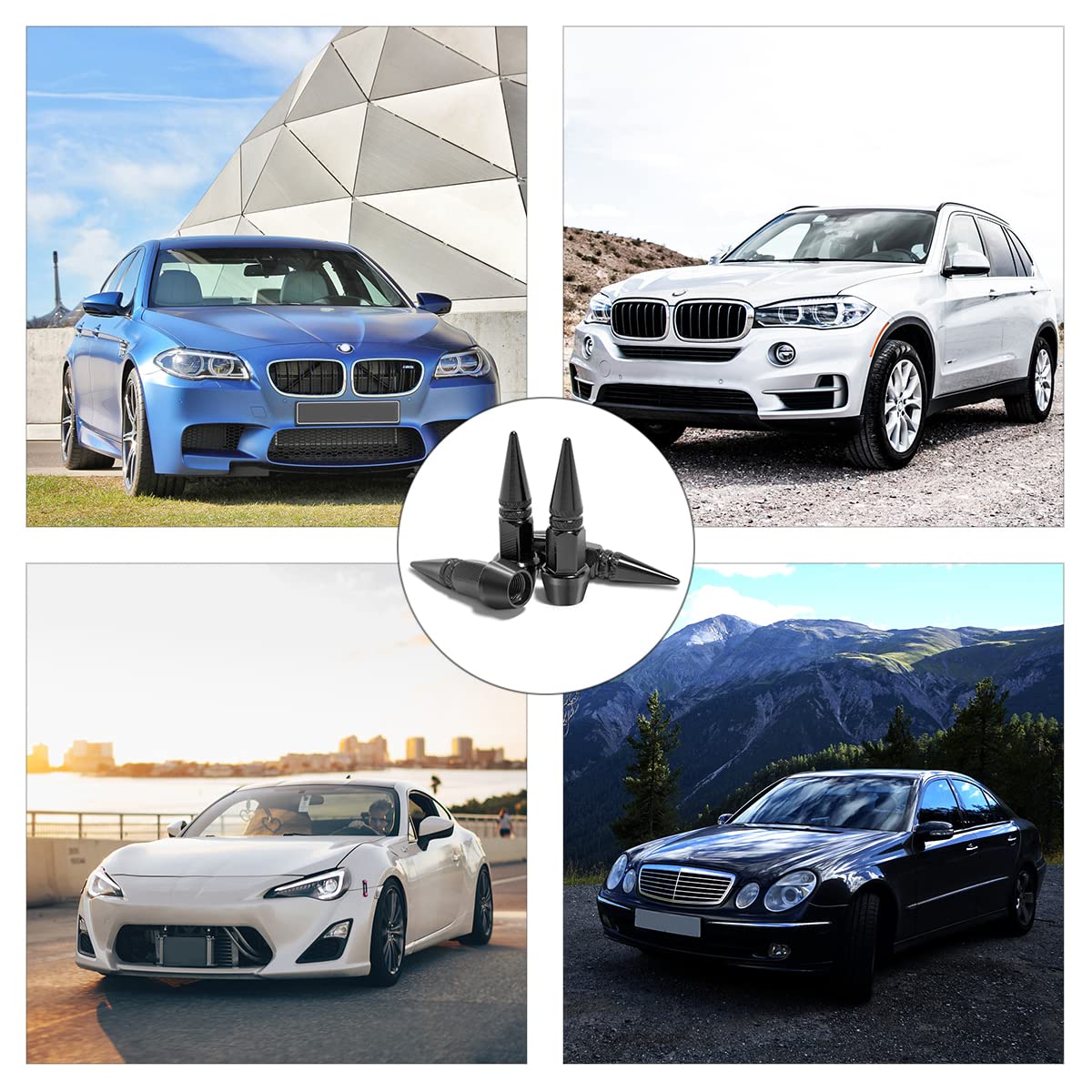 Car Tire Valve Stem Cap, 4 Pack Airtight Rustproof Unique Shape Design Valve Stem Caps Universal For Most Cars, Bicycles, Motorcycles, Suvs, Cool Car Accessories For Men Women (Black/60Mm)