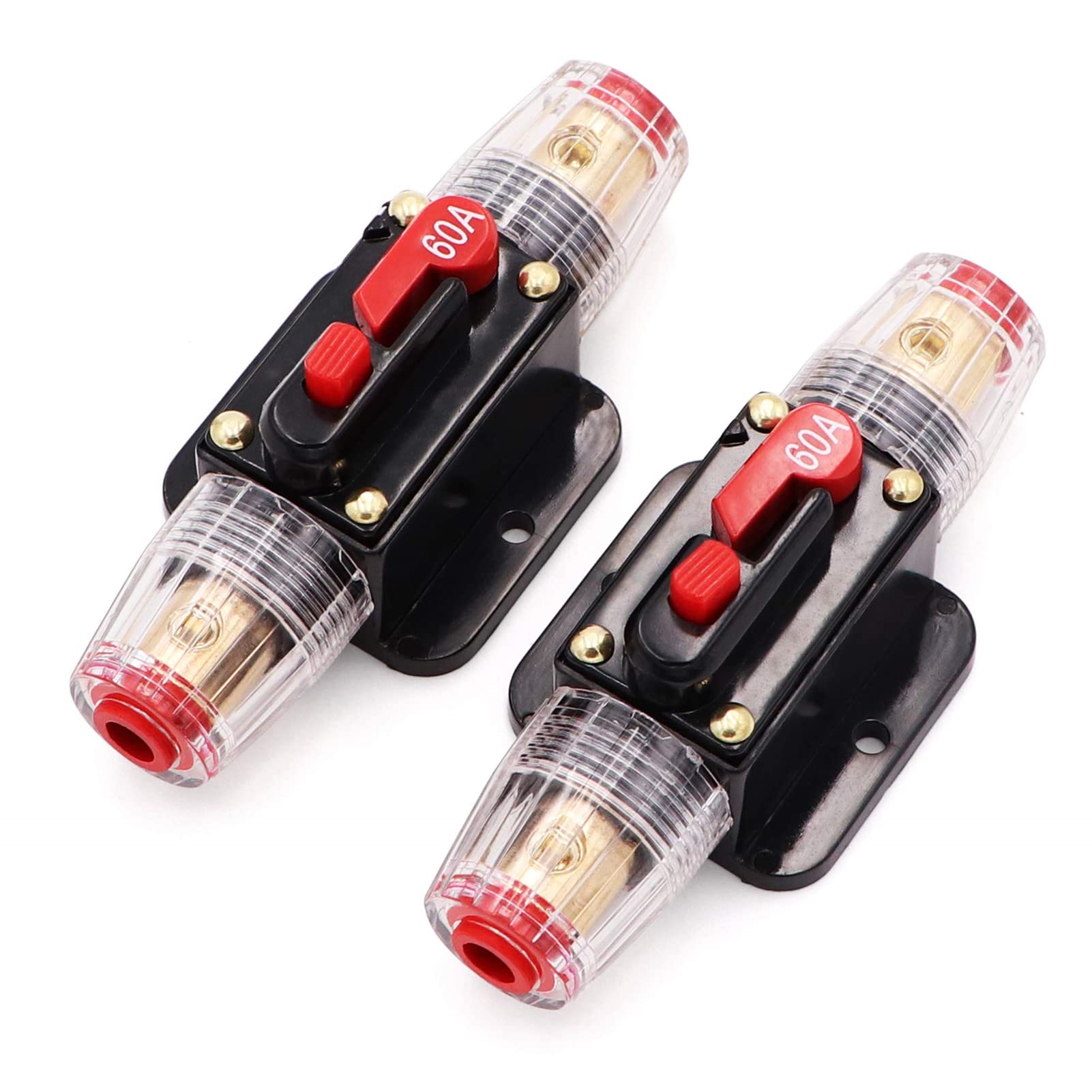 2 Pack 60A Audio Inline Circuit Breaker 12V with Manual Reset,Fuse Holder 60 amp Restable for 12V-24V DC Car Audio, Stereo Switc