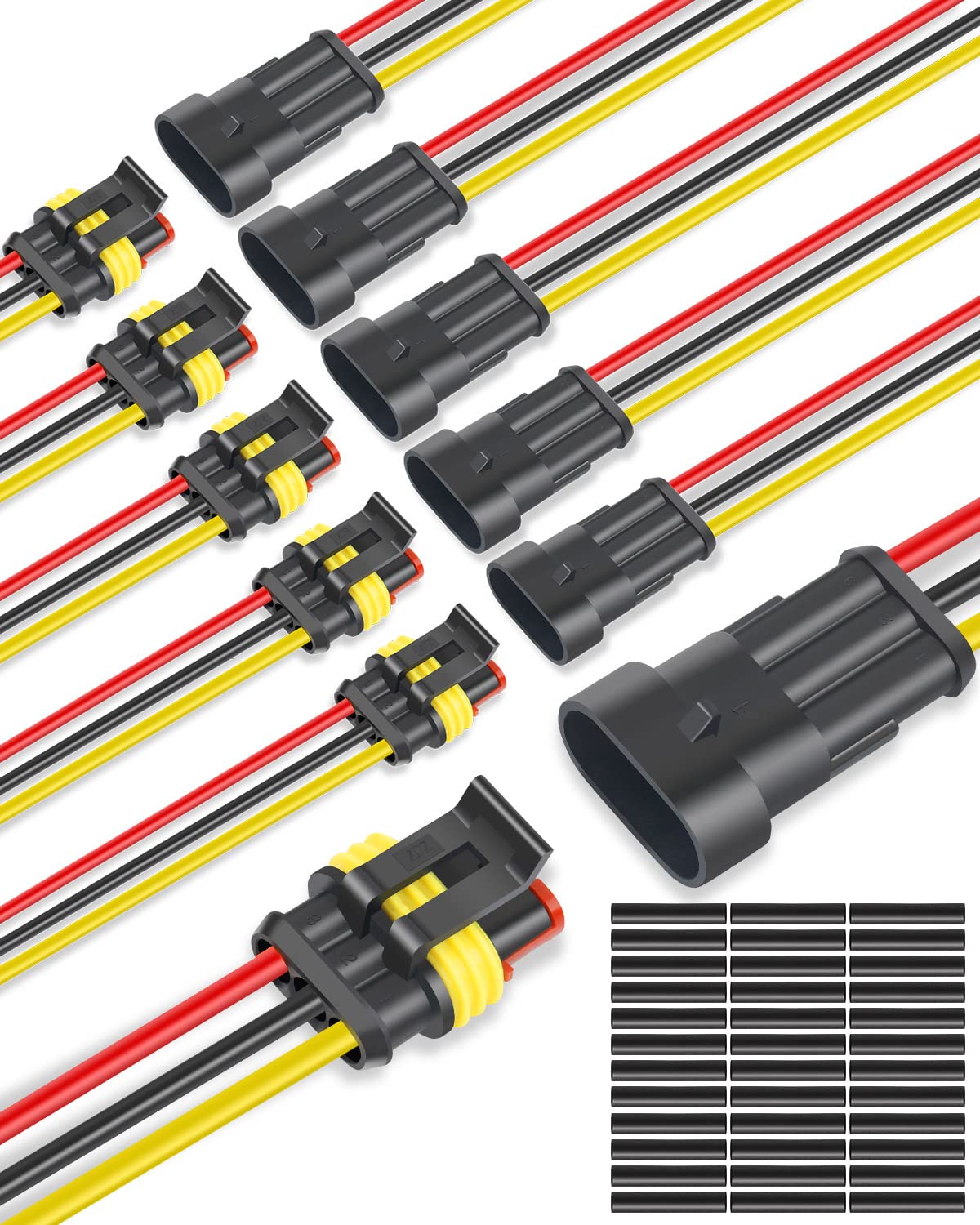 NAOEVO 3 Pin Connector Waterproof, 16 AWG 3 Wire Connectors, Automotive Electrical Connectors Male and Female Way With Heat Shri
